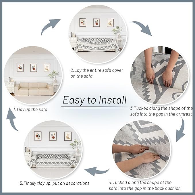 MYSKY HOME Boho Couch Cover for Dogs Washable Grey Rhombic Couch Sofa Protector