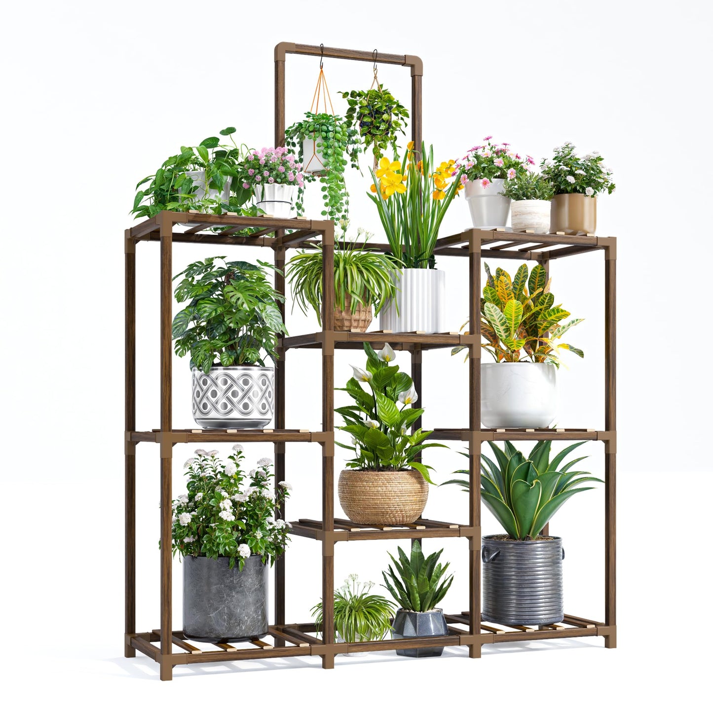EnHomee Plant Stand Indoor Tall Plant Stand Outdoor Large Wood Plants Shelf with 10-12 Pots for Patio, Living Room, Garden, Balcony, 34.5" Wx47.3 Hx11.78 D