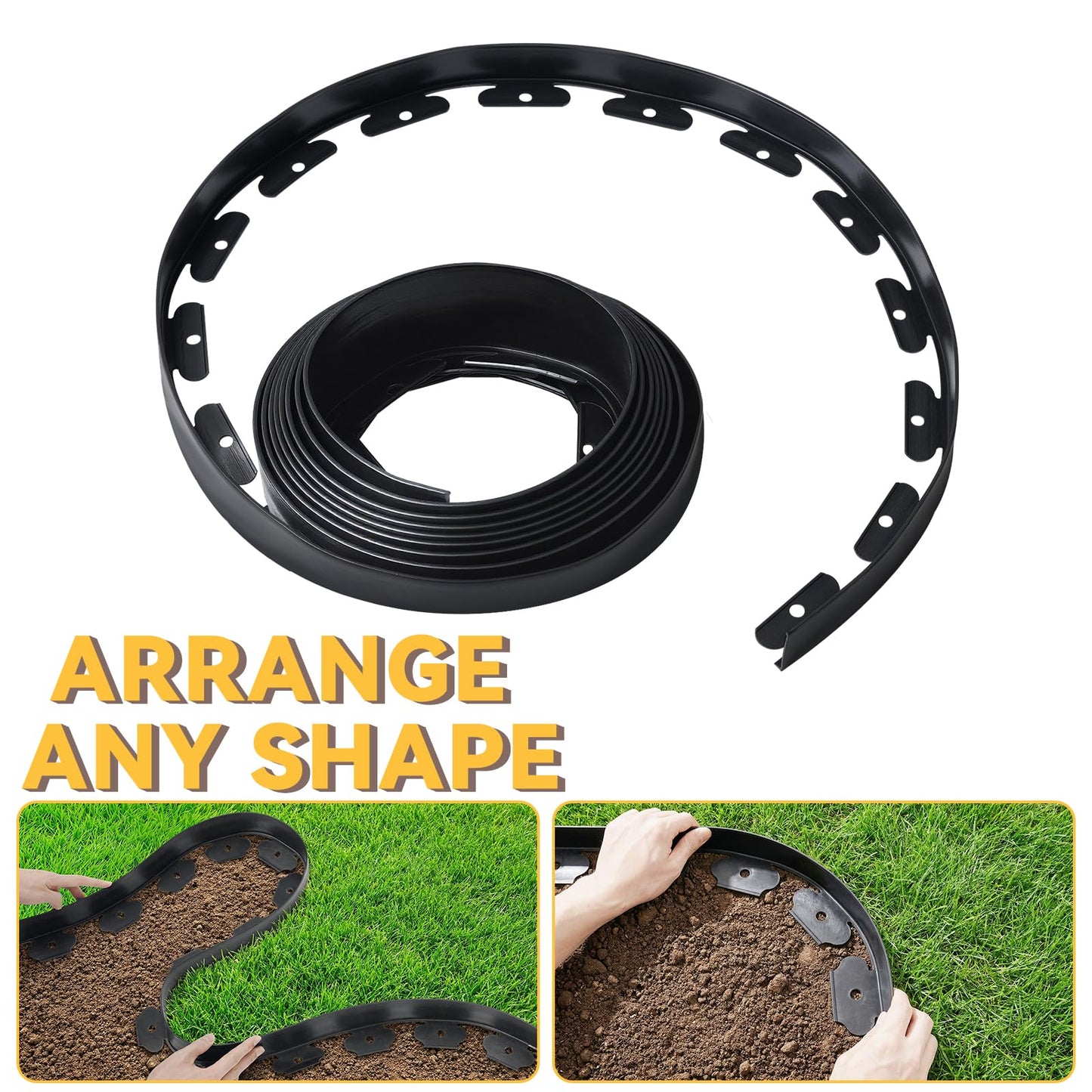 GOTGELIF No Dig Landscape Edging Border, 1.5 in x 20 FT Heavy Duty Garden Edging Kit - Includes 25 U-Shaped Stakes, Flexible Border for Lawns, Flower Beds, Patio & Walkways