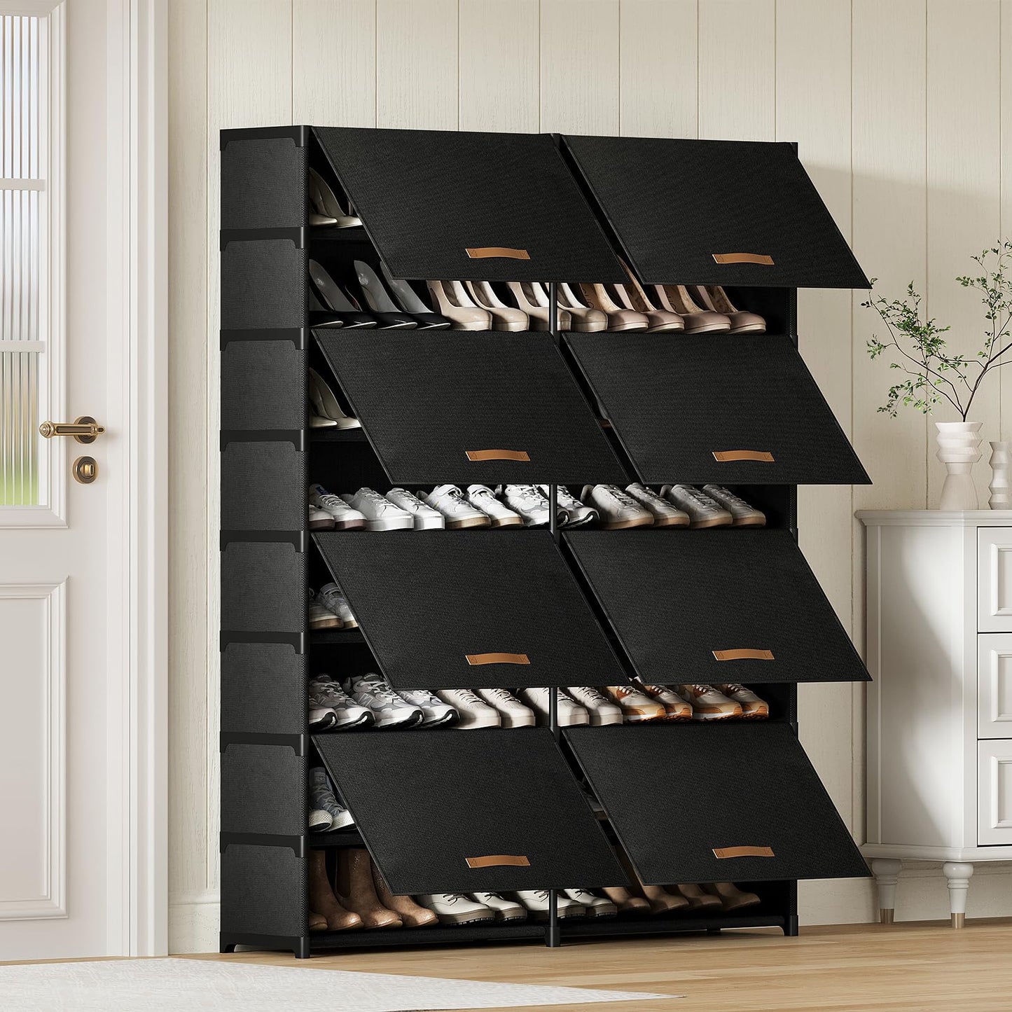 Gasvadivum Shoe Storage Cabinet with Door, 54 Pairs Shoe Rack 2 by 9 Tier Space Saving Plastic Shoe Organizer with Cover for Closet, Hallway, Living Room, Bedroom, Garage,Black
