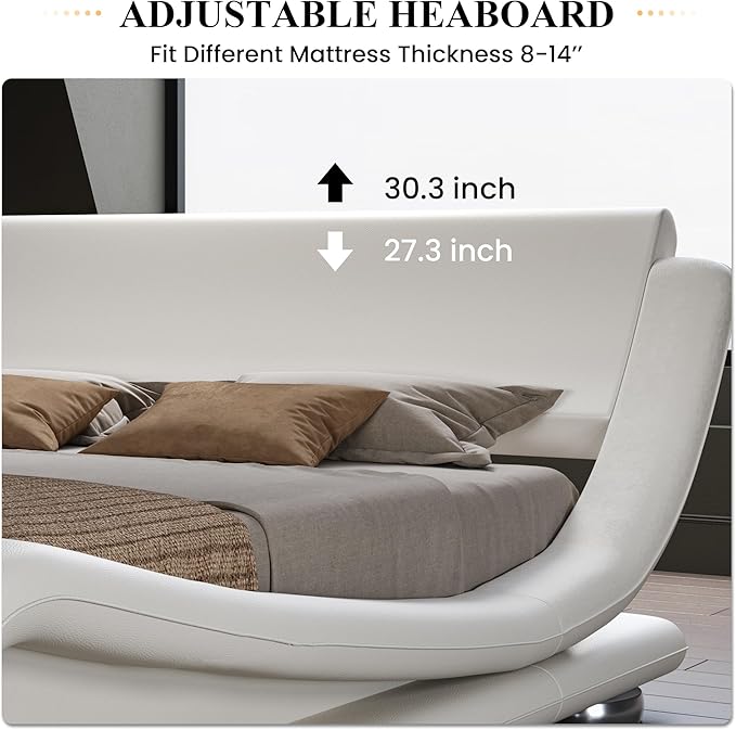 SHA CERLIN King Size Upholstered Bed Frame, Deluxe Low Profile Sleigh Bed