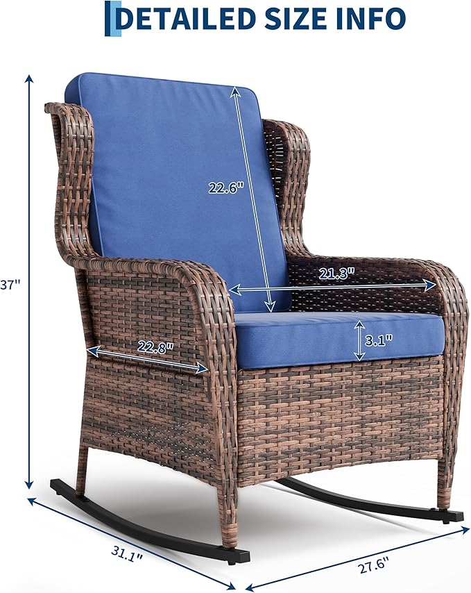 Garvee Outdoor Wicker Rocking Chair, 1 Piece Outdoor Rocking Chair, All Weather