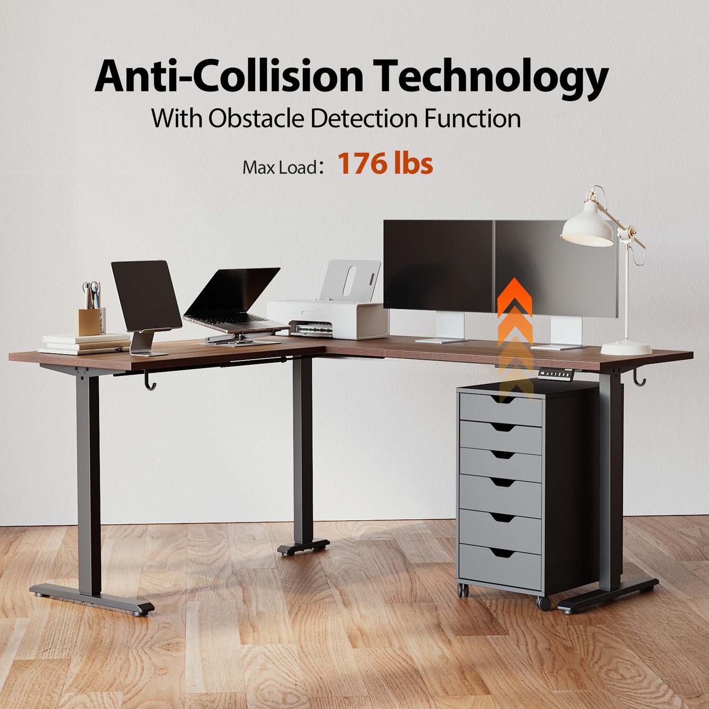 Agilestic L Shaped Standing Desk 63 x 55 inch Adjustable Height, Electric Corner Standing Desk, Sit Stand Computer Table with Splice Board, Dark Walnut