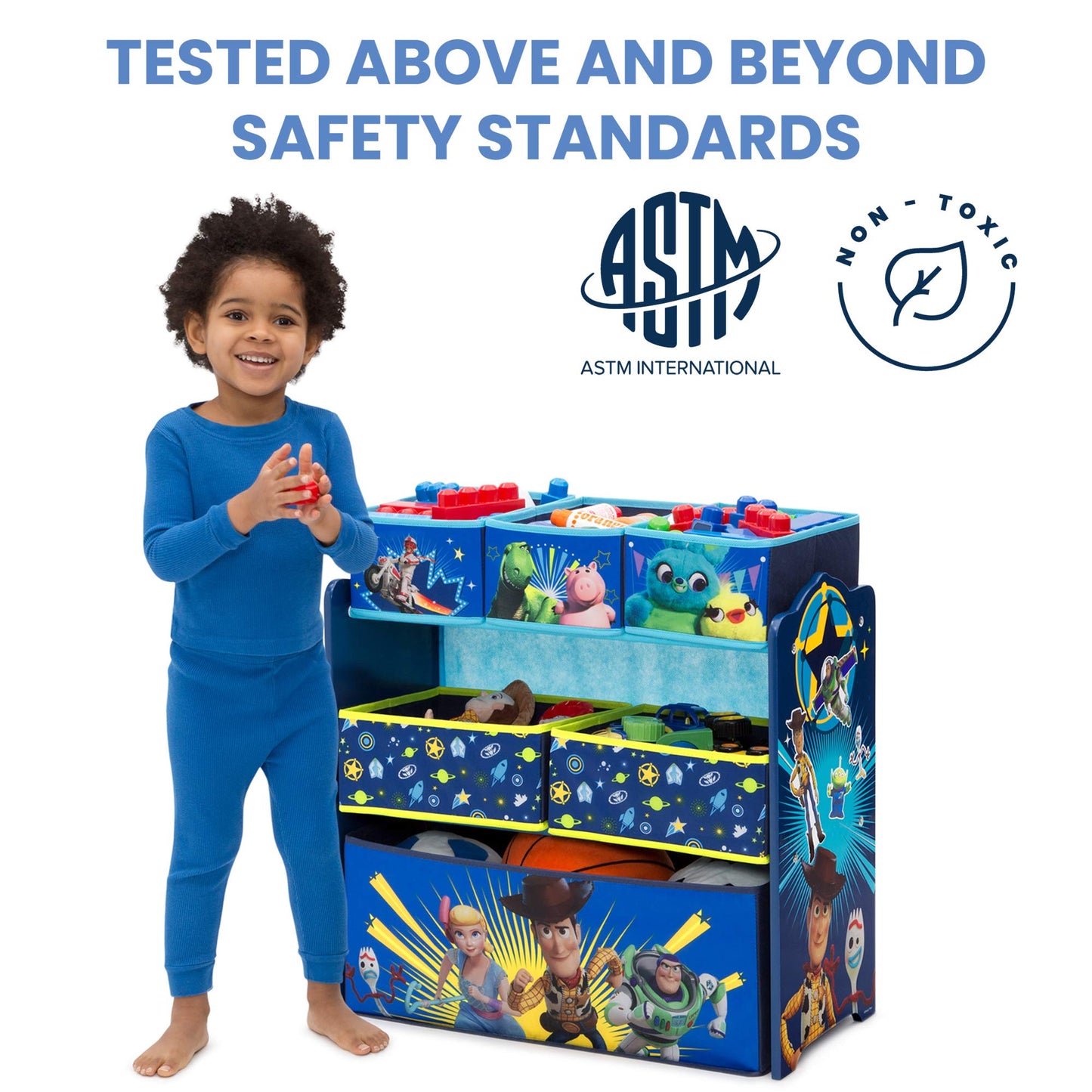 Delta Children Kids Table and Chair Set with Storage (2 Chairs Included) - Ideal for Arts & Crafts, Snack Time & Disney/Pixar Toy Story 4 6 Bin Design and Store Toy Organizer