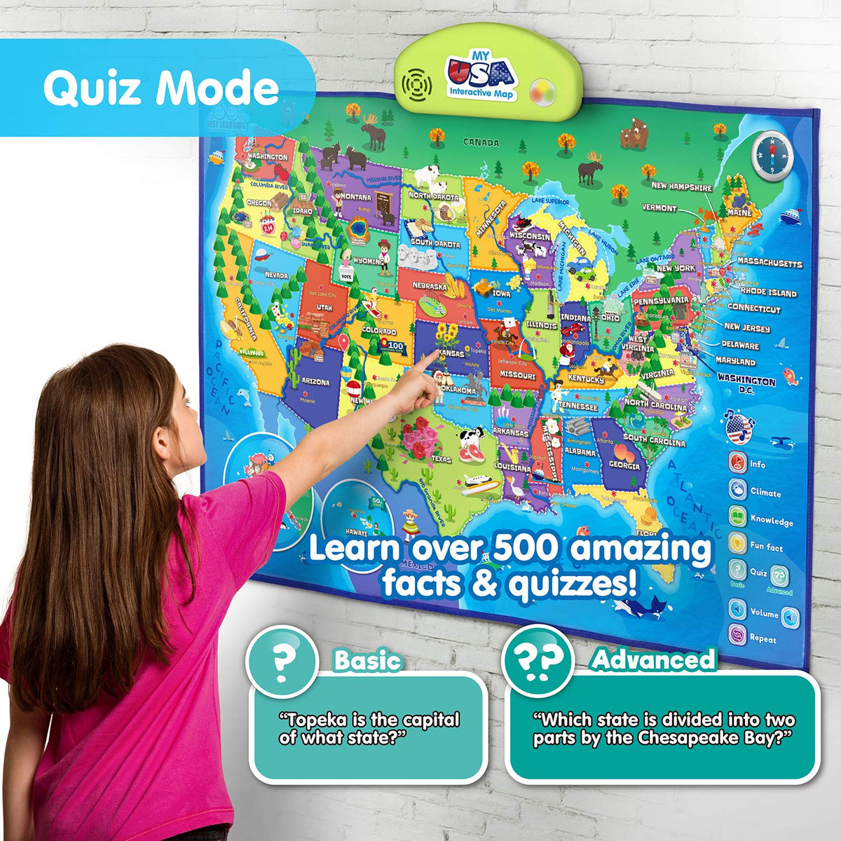 BEST LEARNING i-Poster My USA - Interactive Talking United States Map for Kids Ages 5-12 - Birthday Gift for 5 6 7 Year Old Boys & Girls - STEM Homeschool Educational Toy