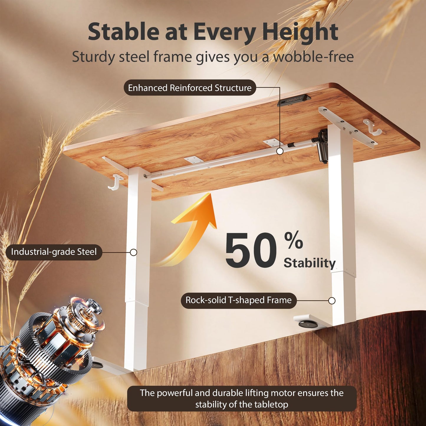 Cubiker Standing Desk, 40x24 Inches Sit Stand Home Office Desk, Electric Stand up Desk, Adjustable Desk with Splice Board, White Frame/Light Rustic Top