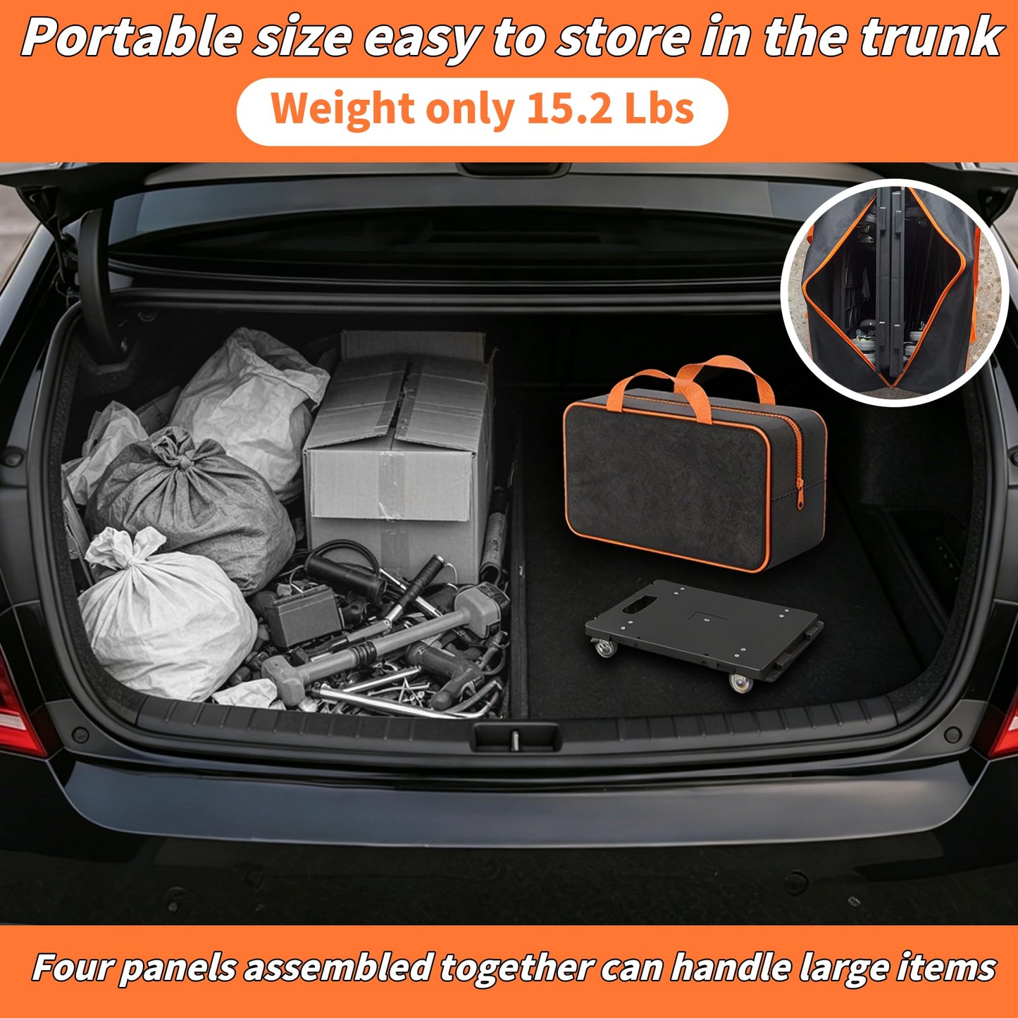 EnryKuo Large Connectable Heavy Furniture Movers with 4 Wheels and Removable Pull Handle, 1760 Lbs Max Capacity, 360° Swivel Casters for Furniture, Appliances, Warehouse, Garage & More, 4-Pack, Black