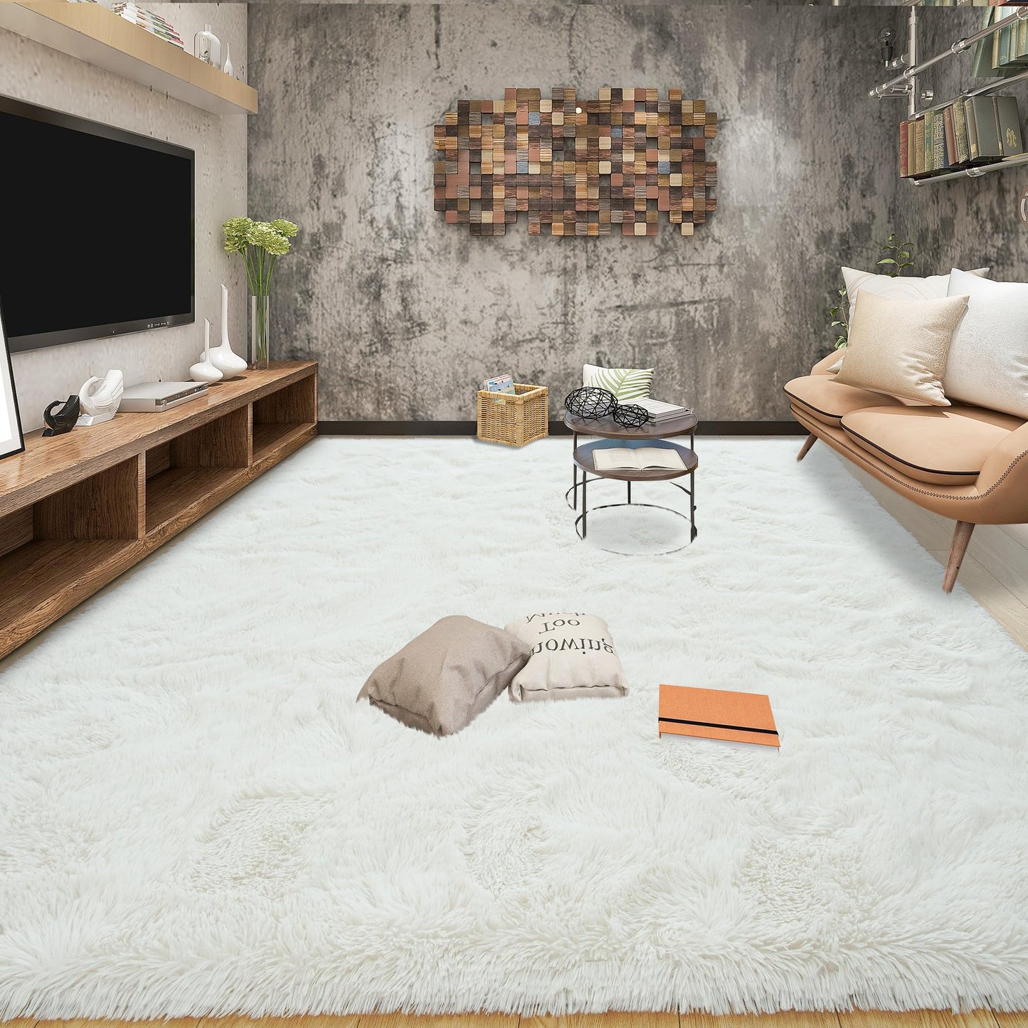 Tepook Super Soft Fluffy Rug for Bedroom, Modern Shaggy Fuzzy Kids Rugs for Living Room, Plush Indoor Nursery Home Decor Dorm Carpet with Non-Slip Bottom, Cream White, 4 X 6 Feet