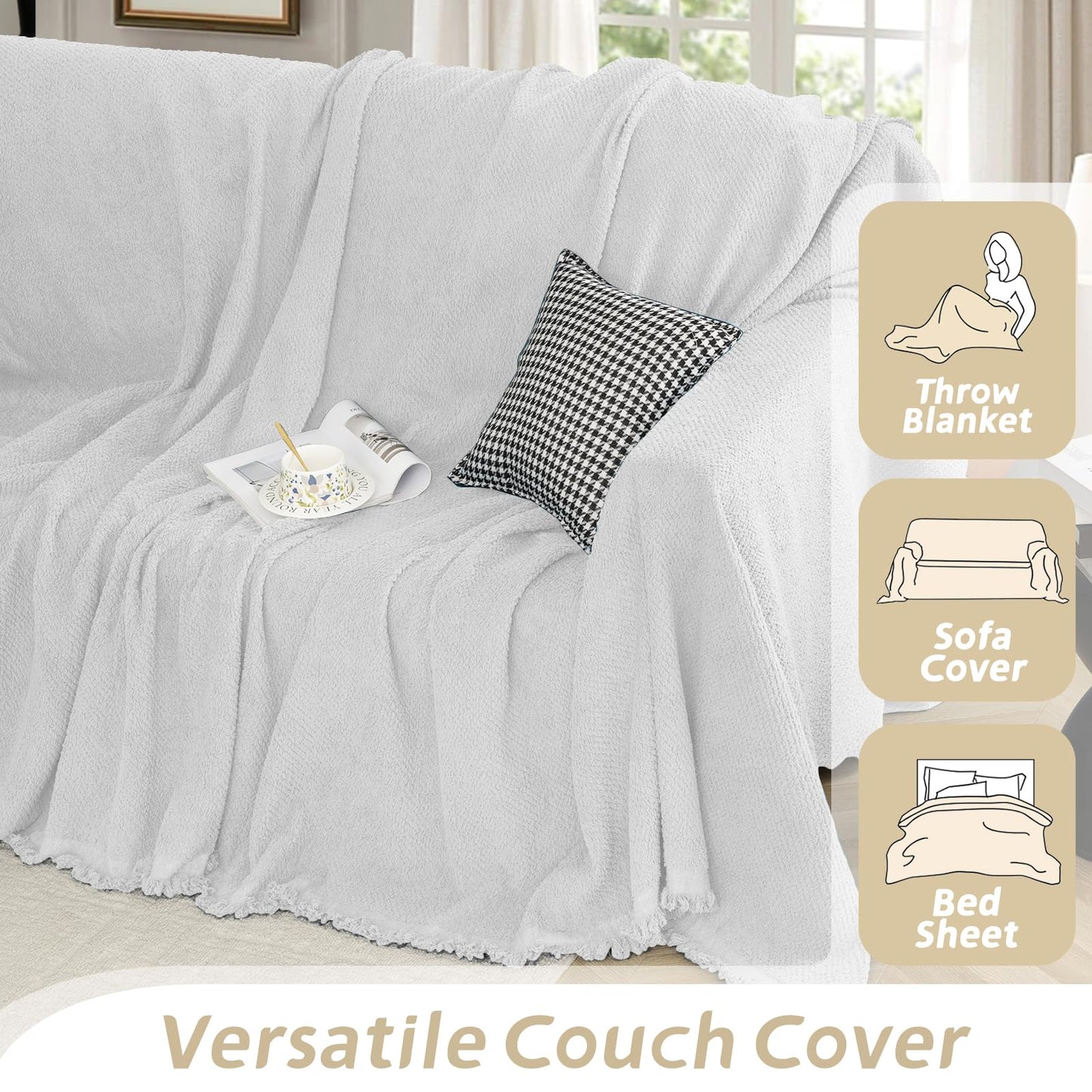 Arfntevss Corner Sectional Couch Covers L Shape Plush Sofa Cover with Tassel Thick Soft Couch Cover for Sectional Sofa U Shaped Slipcovers Washable Dog Furniture Protector (71" x 252", Pale Gray)
