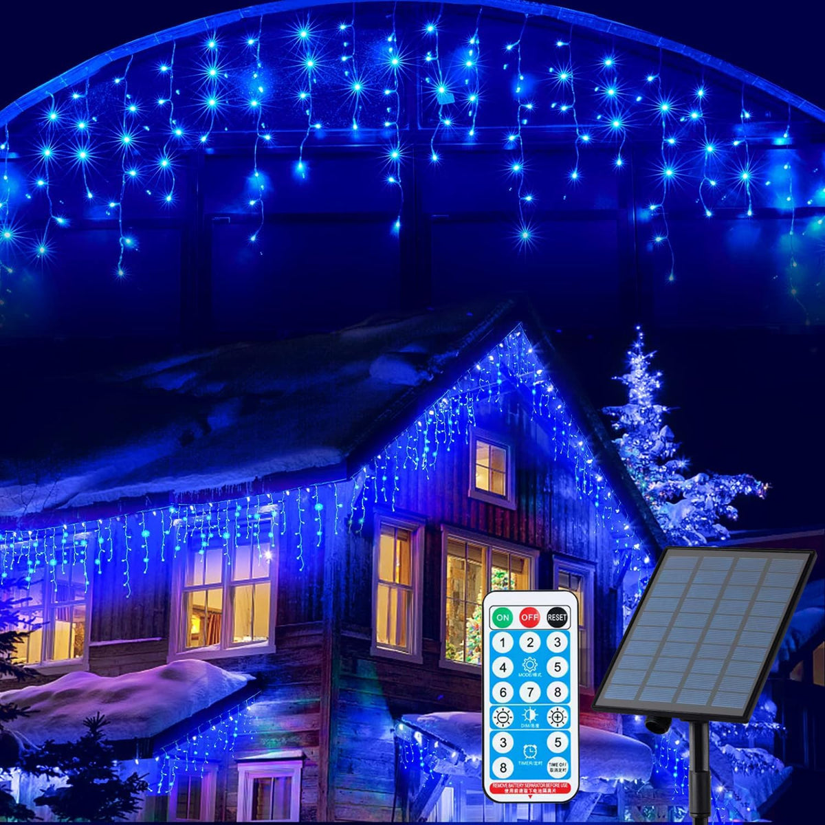 KiflyTooin Solar Christmas Lights Outdoor Waterproof Christmas Decorations Curtain Lights 320LED 29.5ft 60 Drops, Solar Powered Rechargeable Fairy Lights for Party, Wedding, Home Decorations(Blue)