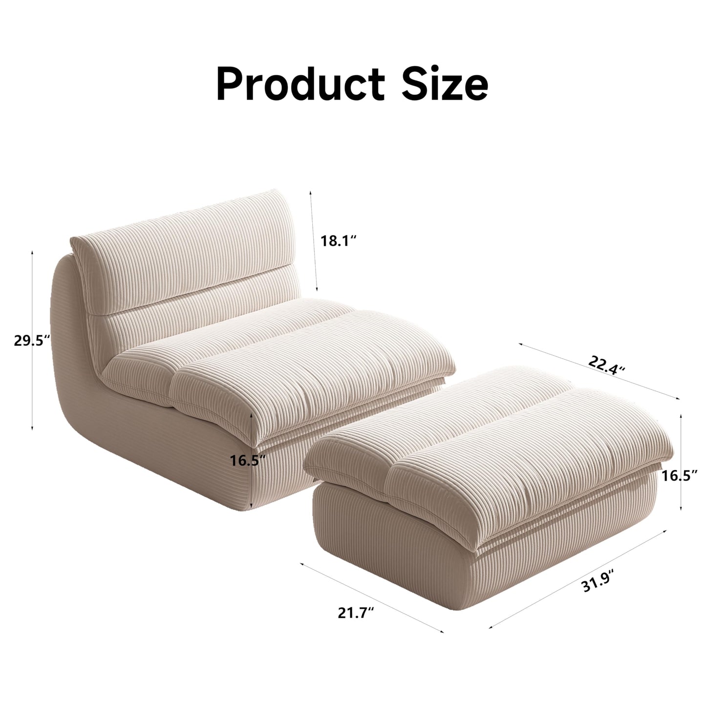 YVDNHP Bean Bag Chair with Ottoman, Cozy Comfy Reading Nook Chairs, Ultra Soft Corduroy Fabric Bean Bag Chairs for Adults, Reading Chair with Ottoman for Living Room, Bedroom Apartment (Beige)