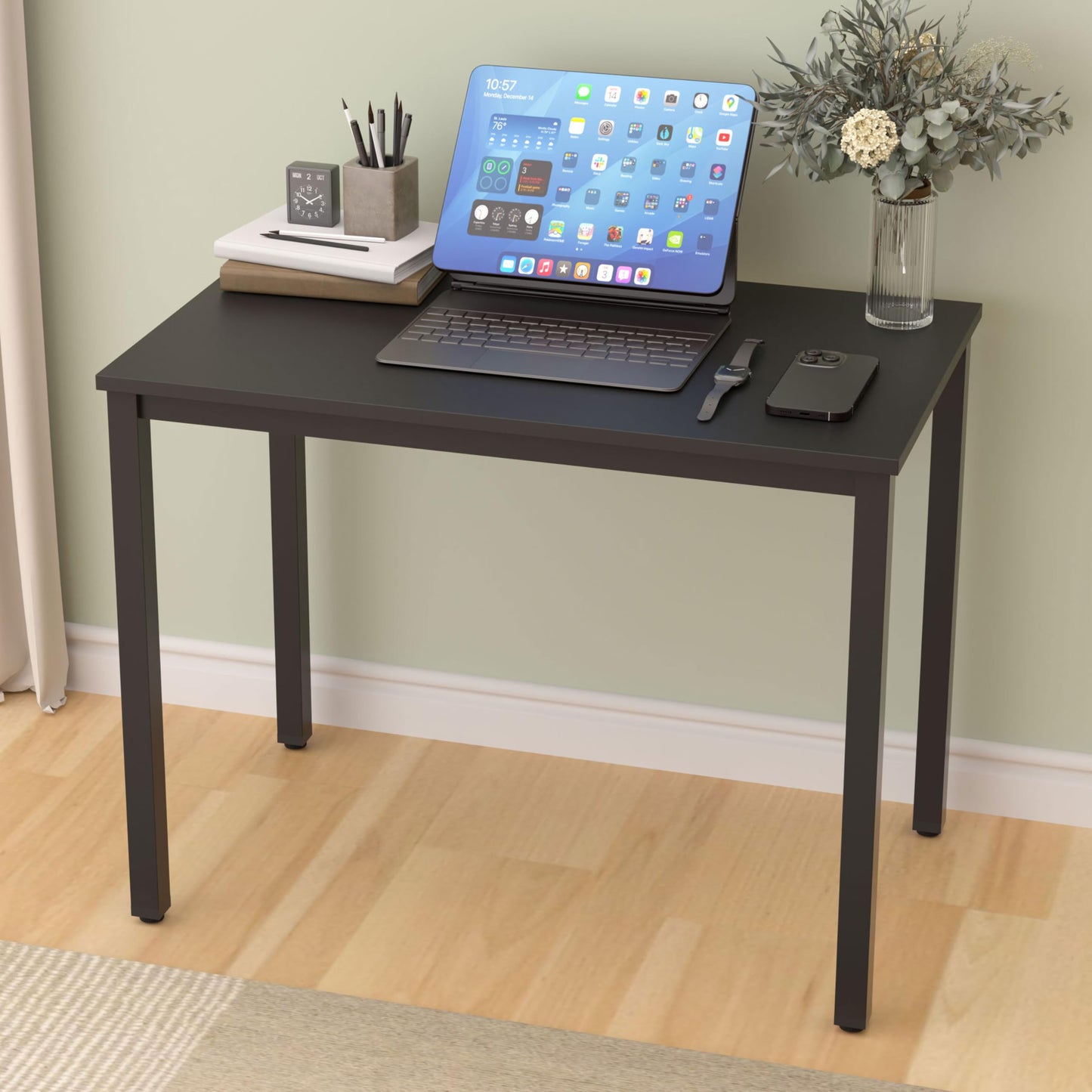 NewBeth Computer Desk for Small Space,Modern Simple Laptop Desk,Computer Table Study Writing Desk for Home Office,Dining Room,Living Room (Black, 39.37 * 23.62 * 29.52in)