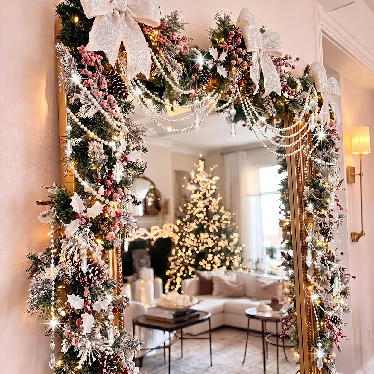 Giegxin 24 Pcs 118 ft Wedding Pearl Backdrop Crystal Garland Faux Pearl Hanging String Bridal Party Garland Hanging Decoration for Wedding Party Flower Home Window Ceiling Draping Decoration