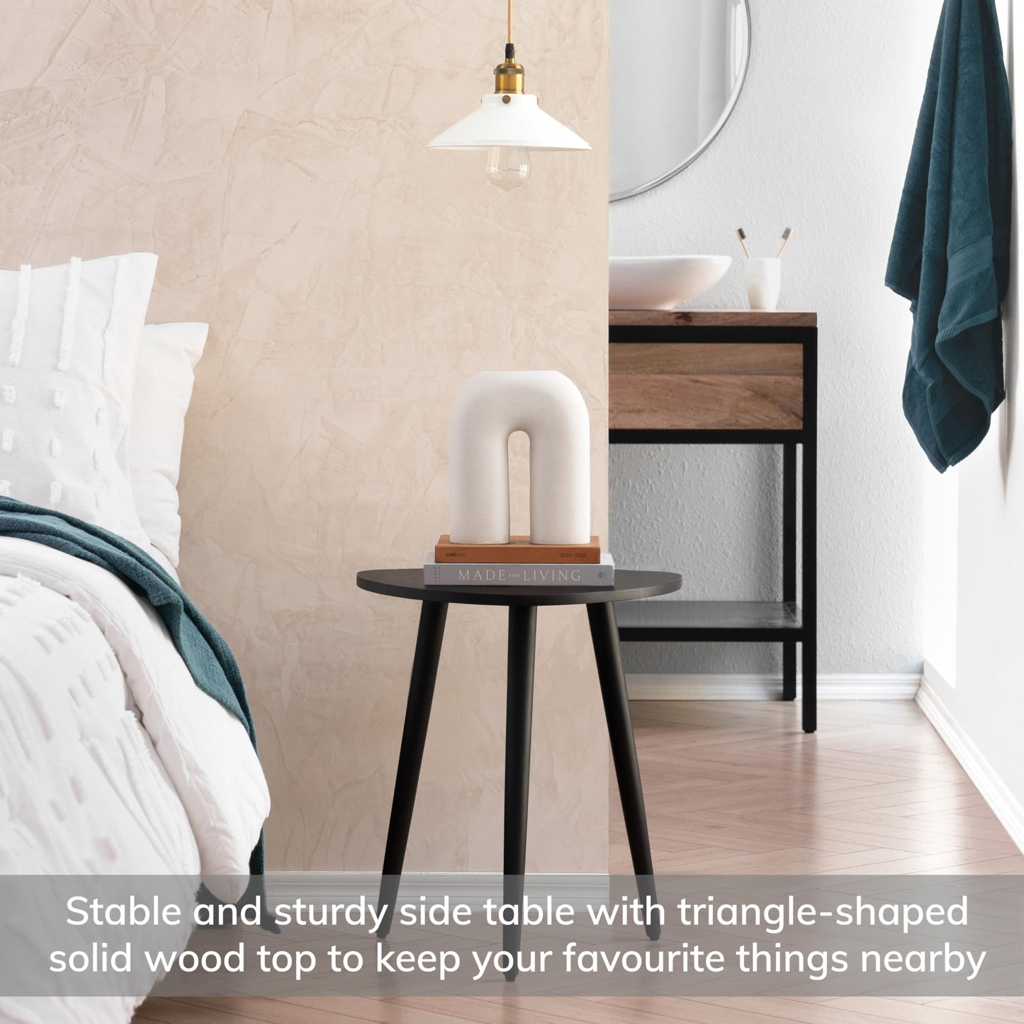 MH London Tri Pin Side Table I Handmade Natural Mango Wood, Naturally Moisture Resistant, Maintenance Free I 18" x 18" x 20" I Tora, Black