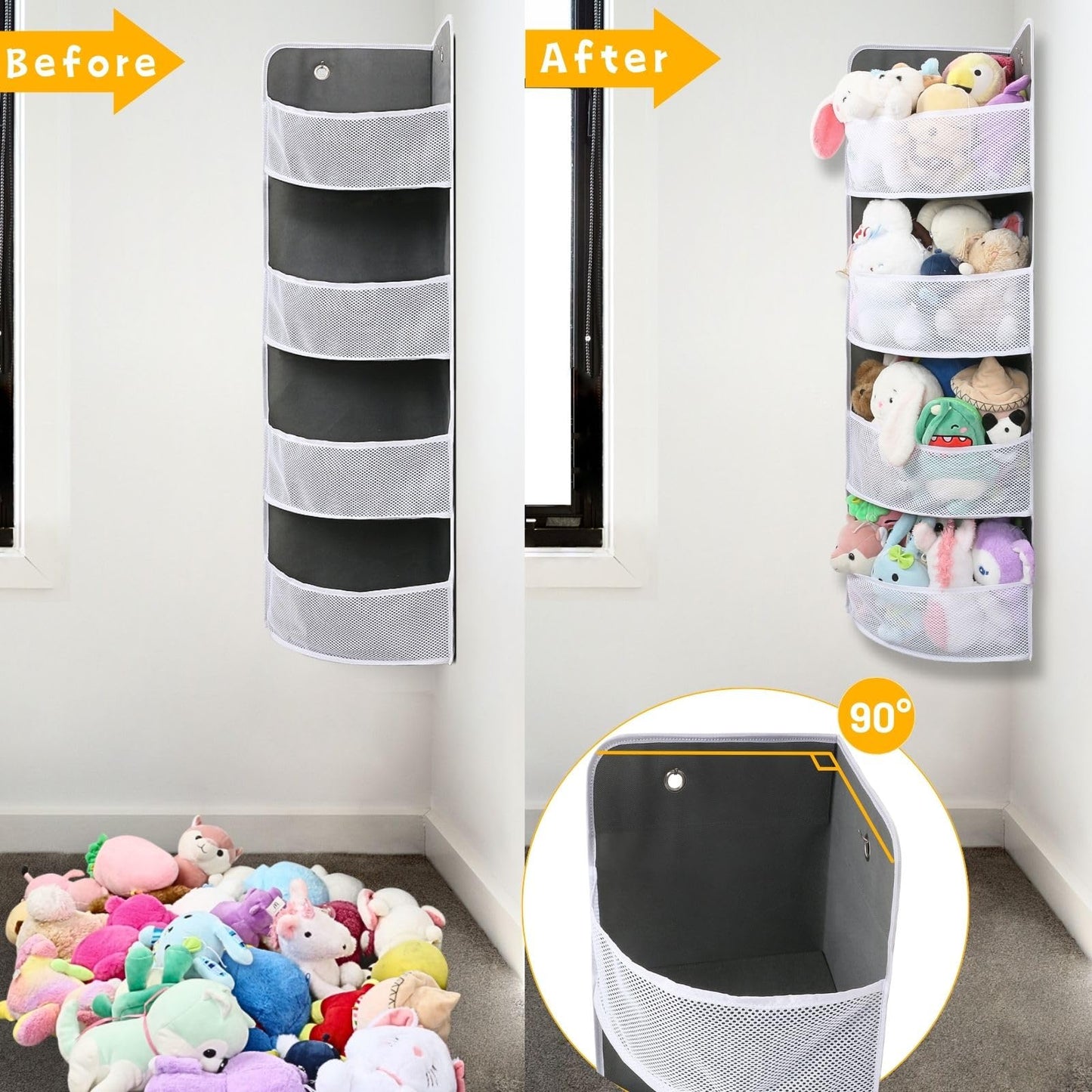Ofiray-home Soft Corner Shelf | Safe Hanging Organizer | Child-Friendly Wall Mount Storage | for Sundries, Toys, Stuffed Animals, Diapers | for Pantry Closet Bedroom Nursery Organization 1-Pack