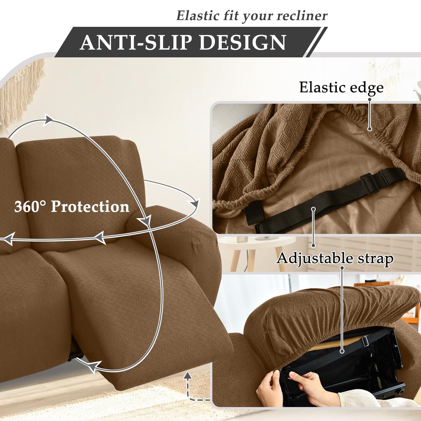 ROFASVCO Couch Covers for Sectional Sofa Reclining L Shape Waterproof Washable Sectional Couch Covers Super Stretch Recliner Sofa Slipcover(5 Seater Cover,Brown)