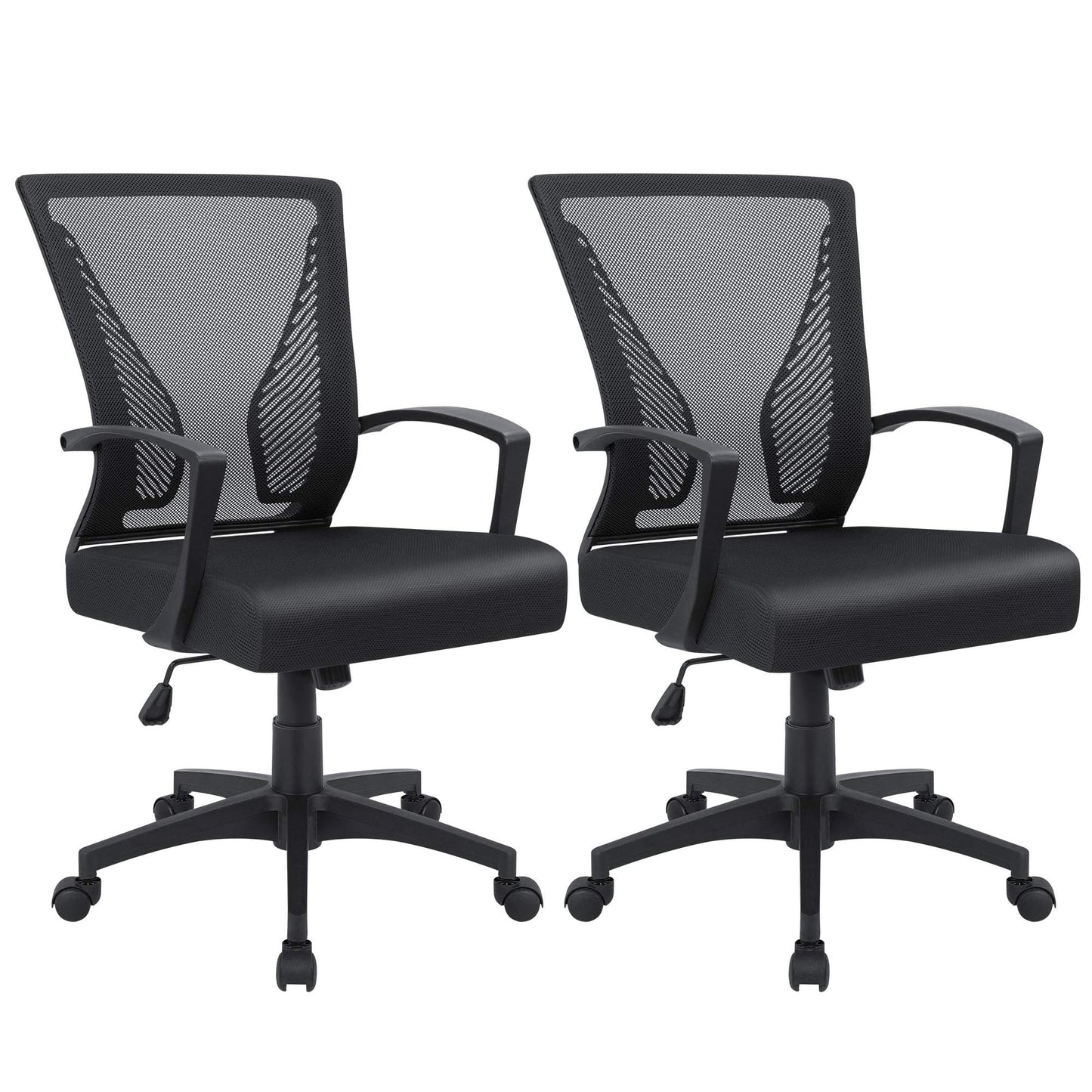 Furmax Office Chair Ergonomic Computer Desk Mesh Chair Mid Back Swivel Lumbar Support with Armrest (2, Black)