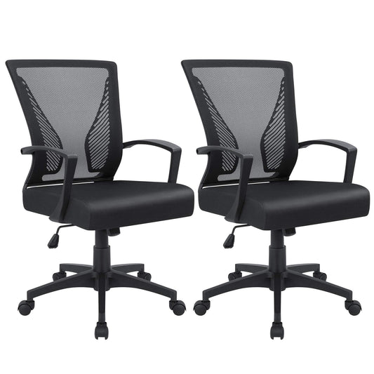 Furmax Office Chair Ergonomic Computer Desk Mesh Chair Mid Back Swivel Lumbar Support with Armrest (2, Black)