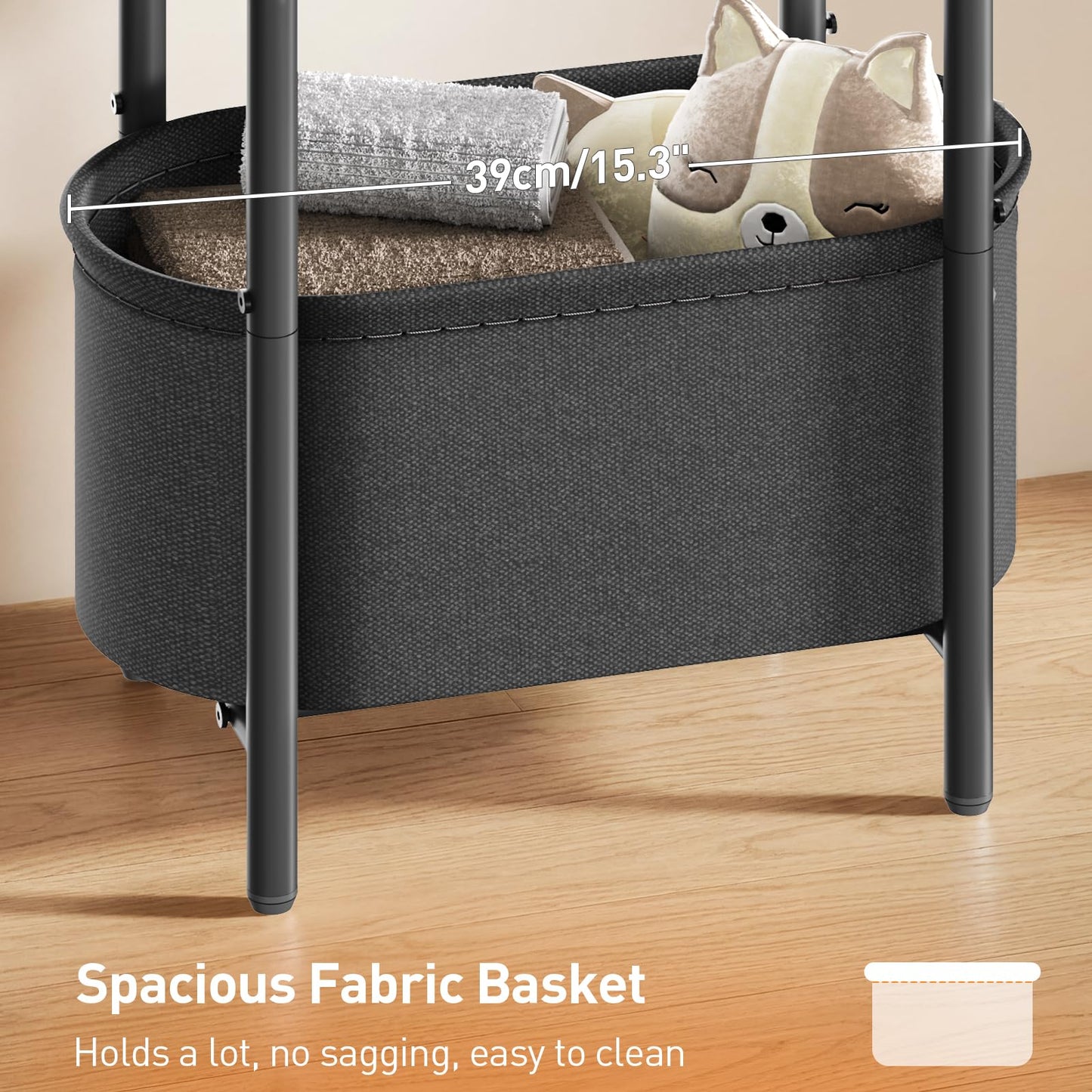 RALGEND Small Round Side Table with Fabric Basket Storage, Oval End Table for Small Spaces, Modern Coffee Bedside Table, Couch Side Table for Living Room, 15.7" X 11.8" X 24", Rustic Brown 8601BZBF