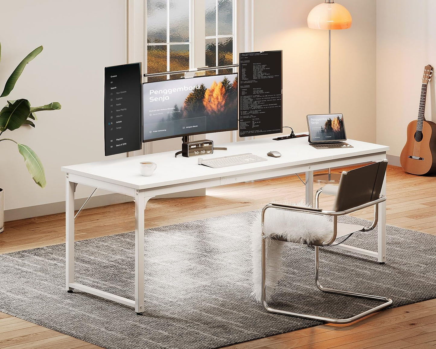 Coleshome 71 Inch Computer Desk with USB Ports, Large Office Desk, Long Study Student Writing Desk, White