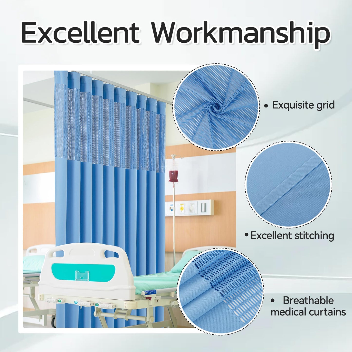 Phating Flame Retardant Hospital Curtains Room Divider, Cubicle Divider Privacy Medical Curtains for Hospital, Clinic, Lab(1 Panel, 15x8FT,Dark Blue)
