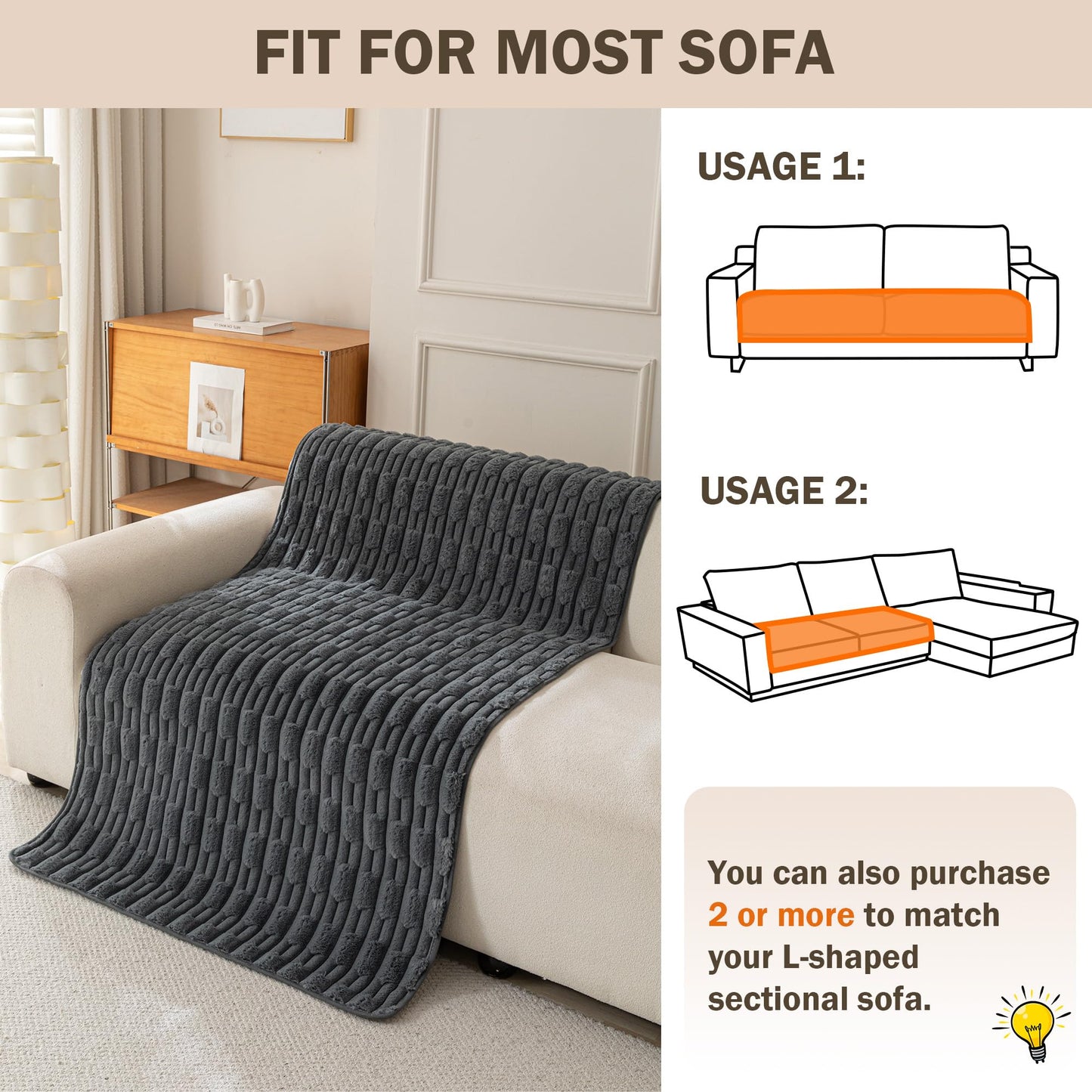 MEETSKY 100% Waterproof Couch Cover for Dogs, Non-Slip Sofa Cover for 3 Cushion Couch Sofa L Shaped, Pet Couch Covers for Sofa，Soft Dog Bed Cover Couch Cushion Covers, Dark Grey, 35"x 83"
