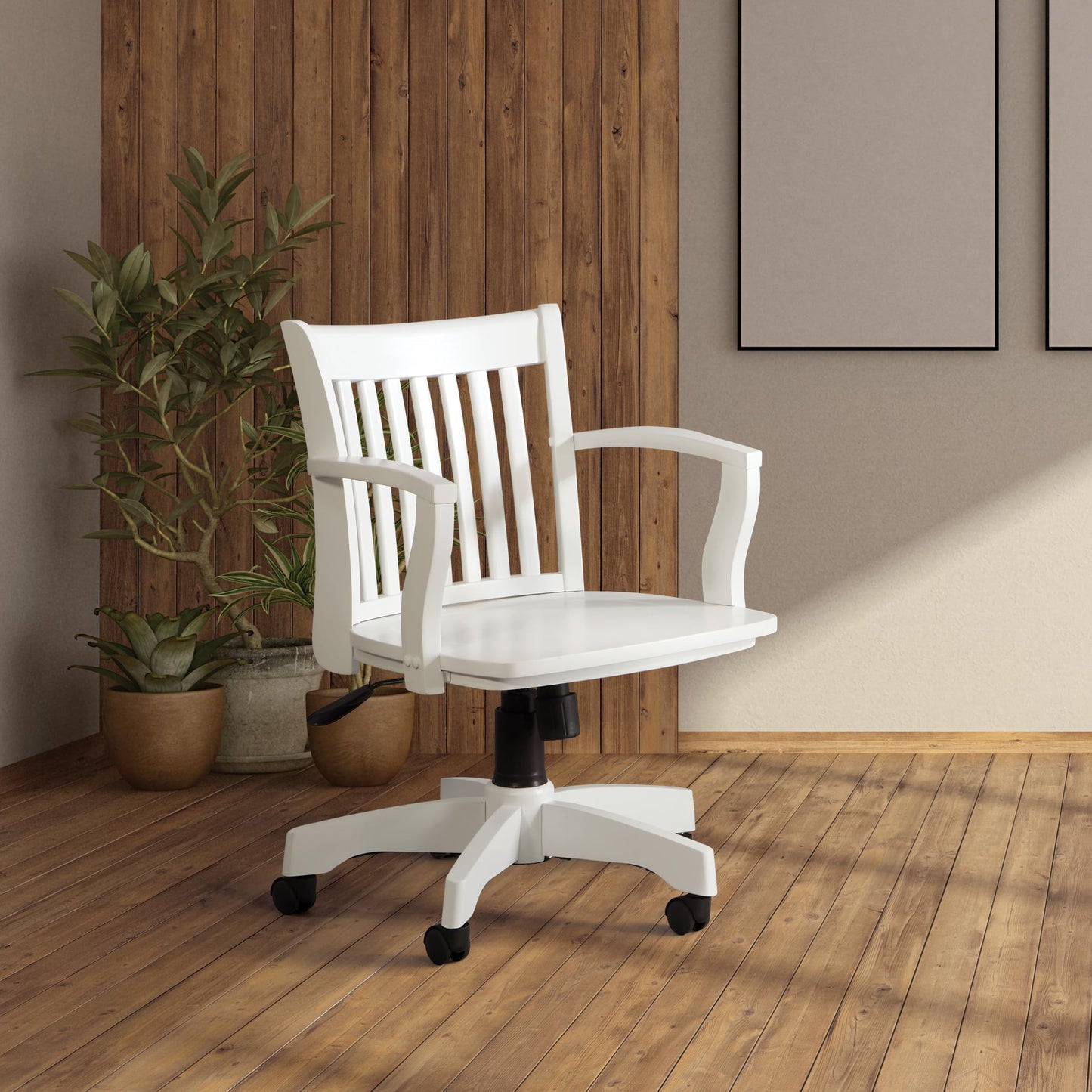 OSP Home Furnishings Deluxe Wood Banker's Home Office Desk Chair with Adjustable Height, Locking Tilt and Heavy Duty Base, White Wood Finish