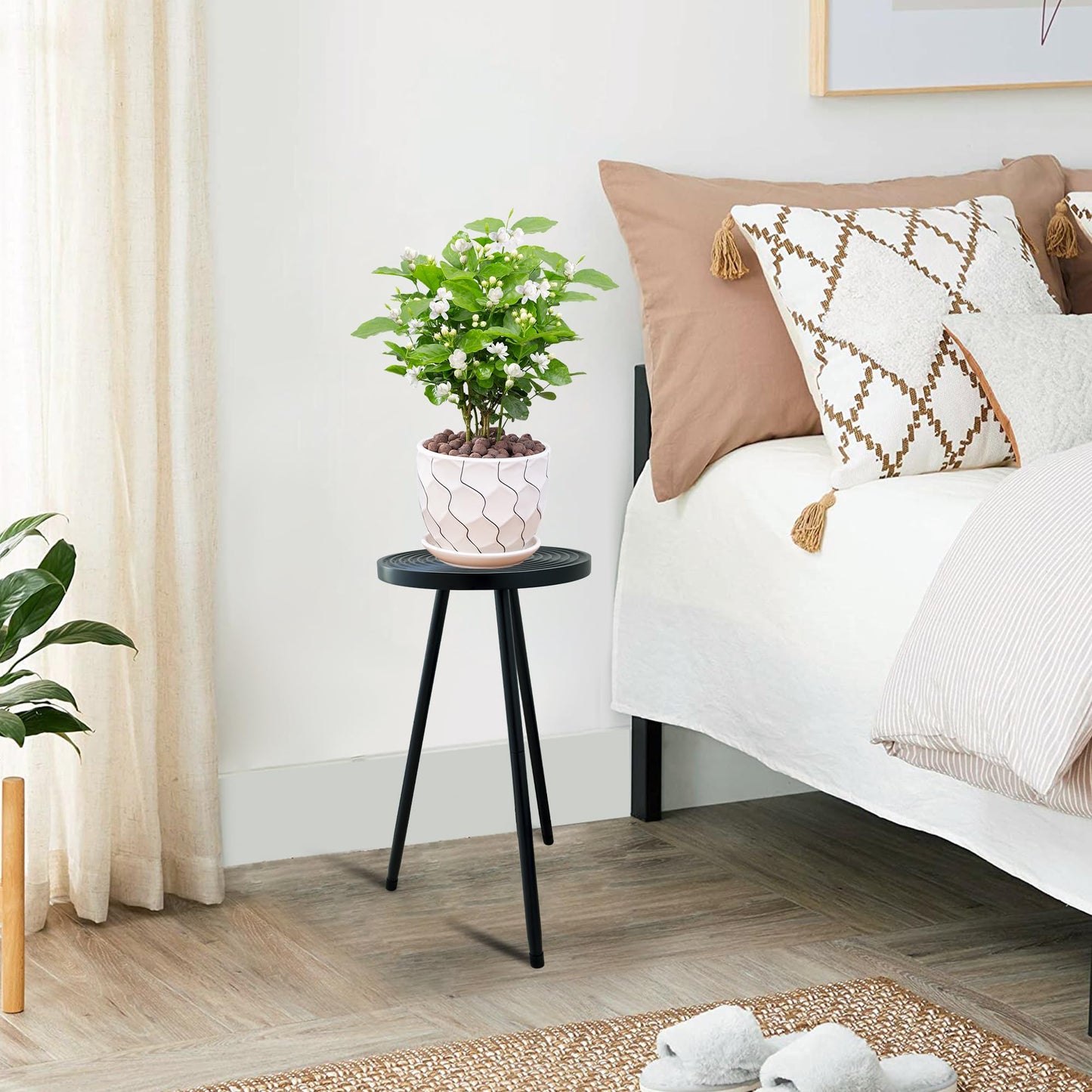 Lawn Social Tall Plant Stand Indoor, 20" Mid Century Modern Plant Table, Wood & Metal Plant Holder for Flower Pots, Round Small Side Table for Living Room Bedroom Balcony Decor, Black (11.4"x20")