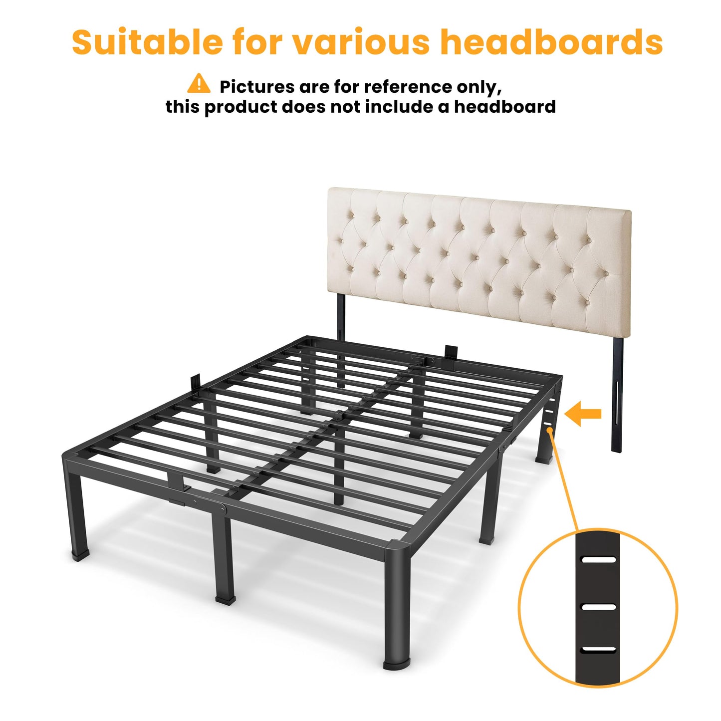 14 Inch Full Bed Frame, Metal Platform Bed Frame with Round Corner Legs, 3500 lbs Heavy Duty Steel Slats Support, No Box Spring Needed, Noise Free, Easy Assembly, Black