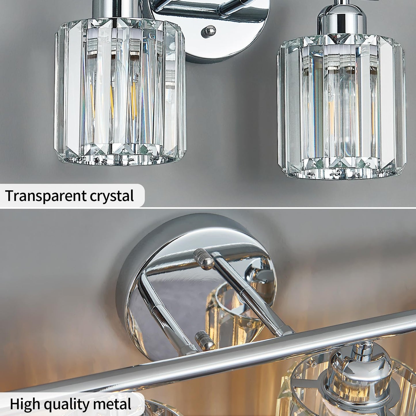 FDPBY Modern 4 Light Crystal Vanity Light, Chrome Vertical Bathroom Light Fixture Over Mirror for Dressing Table Sink, Compatible with Dimmable Bulbs (Bulbs Not Included)