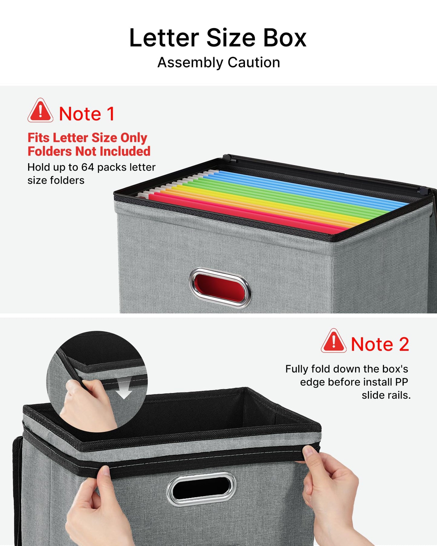 Oterri 1 Pack File Organizer Boxes with Lids, File Box with Mesh Pockets, Document Organizer Box for File Folders Letter Size, Zippers Filing Box for Home, Office, School (Grey, Without Folders)