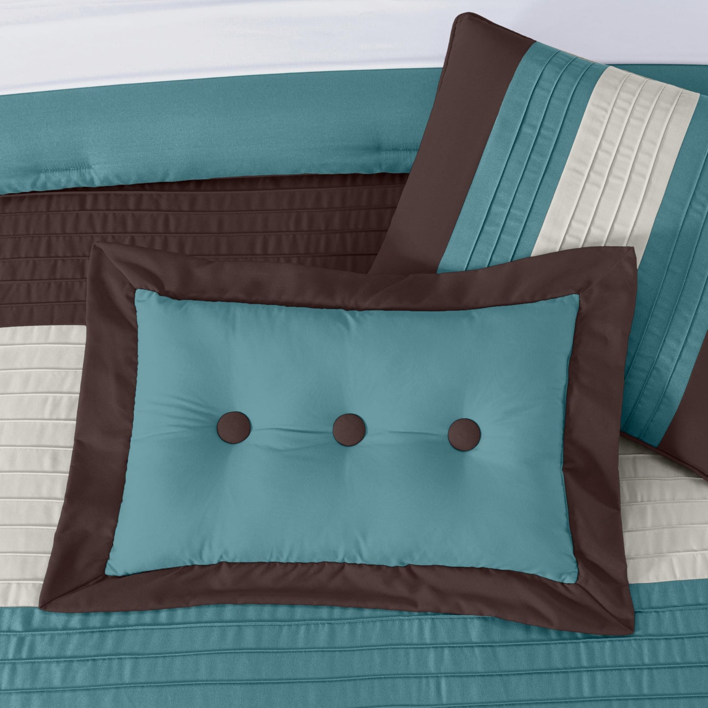 Chezmoi Collection Loft 8-Piece Luxury Striped Comforter Set (Full, Blue/Beige/Chocolate Brown)