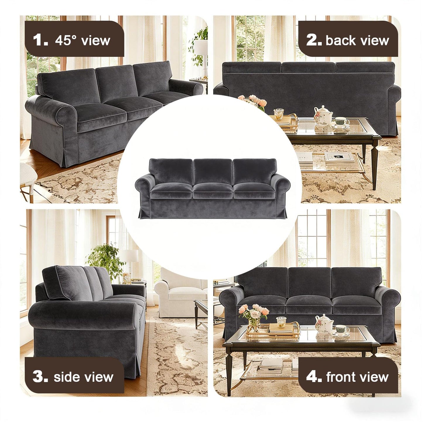 Velvet Pet-Friendly Replacement Sofa Cover Compatible for IKEA Ektorp 3 Seat Sofa Slipcovers, Couch Cover Only, 7-Piece Slipcover, Grey, Couch Cover Not Include The Sofa Body