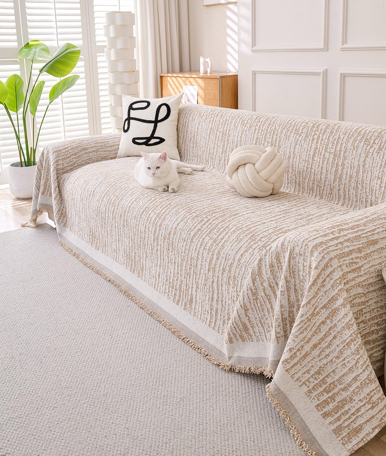 Erke Couch Cover Sheet Blanket for 4 Seater Oversized Sofa Sectional, Machine Washable Chenille Slipcover, 4-Seat L Shape U-Shaped Extra Large Slip Covers Furniture Decor Protector