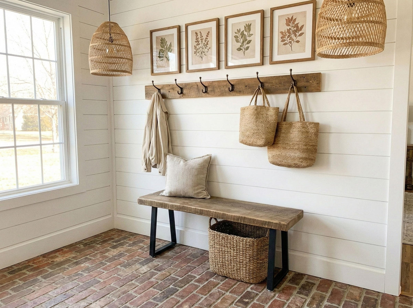MY VINTAGE FINDS Rustic Revival Reclaimed Barnwood Bench, Solid Wood with Metal Base, Modern Farmhouse Style, 2-Inch Thick Top, for Entryway, Bedroom, Living Room (38x12)