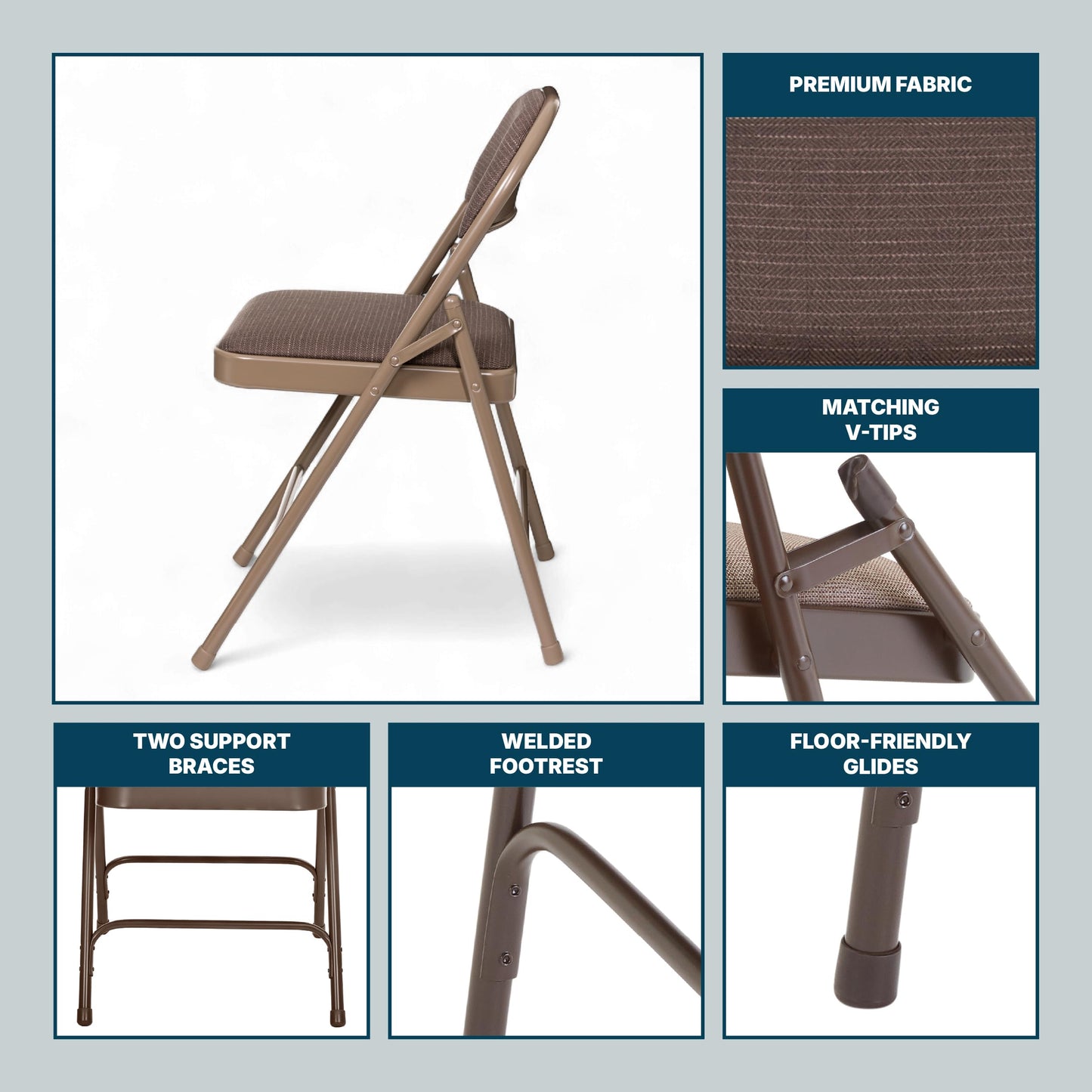 OEF Furnishings OEF970 Series Premium Fabric Padded All Steel Folding Chairs, Comfort Cushioned Seat & Back for Meeting Office Training Rooms (4-Pack, Cosmic Brown)