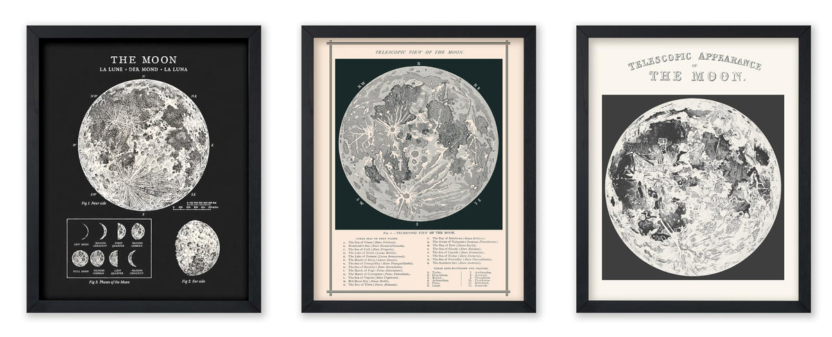 Poster Master 3-Piece Moon Wall Art Set, 8x10 Unframed Art Print Posters, Lunar Home Decor, Astrological Room Decoration Poster, Black & White Moon Design, Gift for Planetary Astrology Fans
