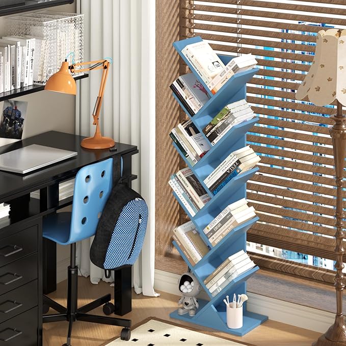 SHEEPAM 10 Tier Tree Book Shelf, Floor Standing Wood Bookshelf