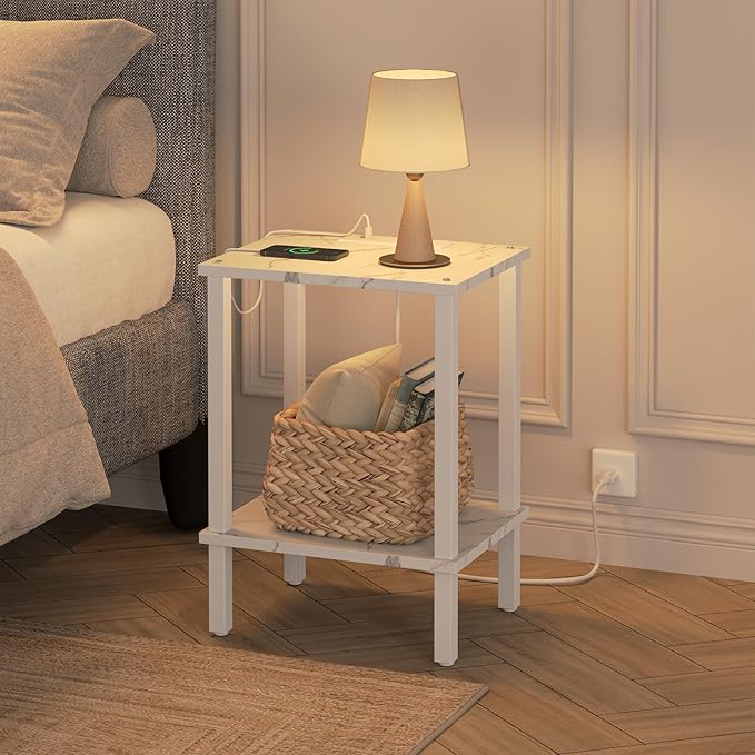 TUTOTAK End Table with Charging Station, Small Side Table with Outlets