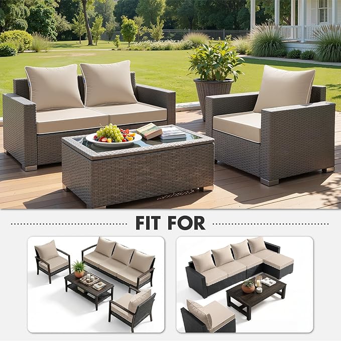 MIULEE Beige Outdoor Seat Cushion 22x22 Inch Waterproof & 3 Year Fade Resistant