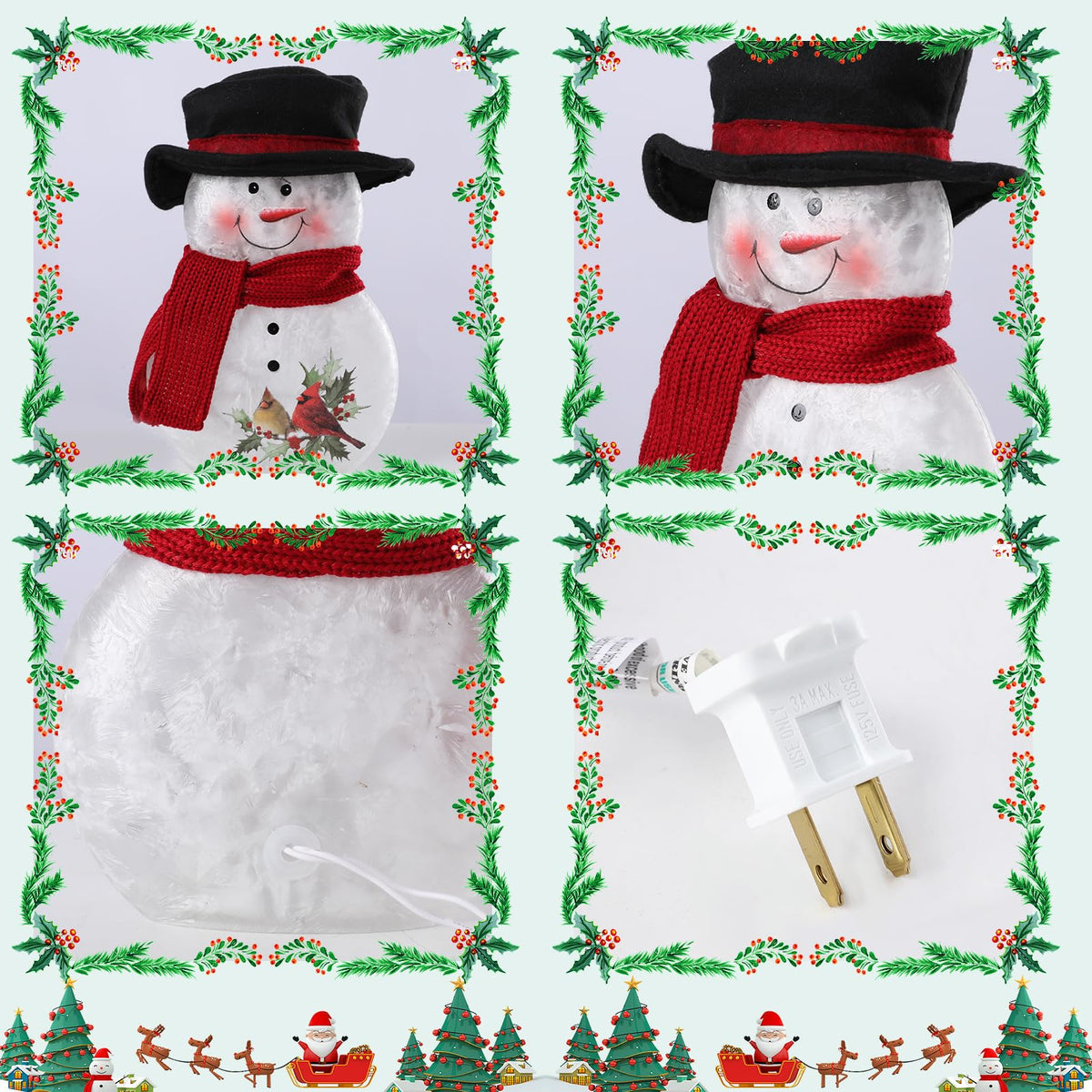 Yinns Lighted Christmas Snowman Lamp, Glass LED Light up Snowman Decor with Hand Painted, Christmas Decorations Night Light with Hat and Scarf, Xmas Holidays Home Decor