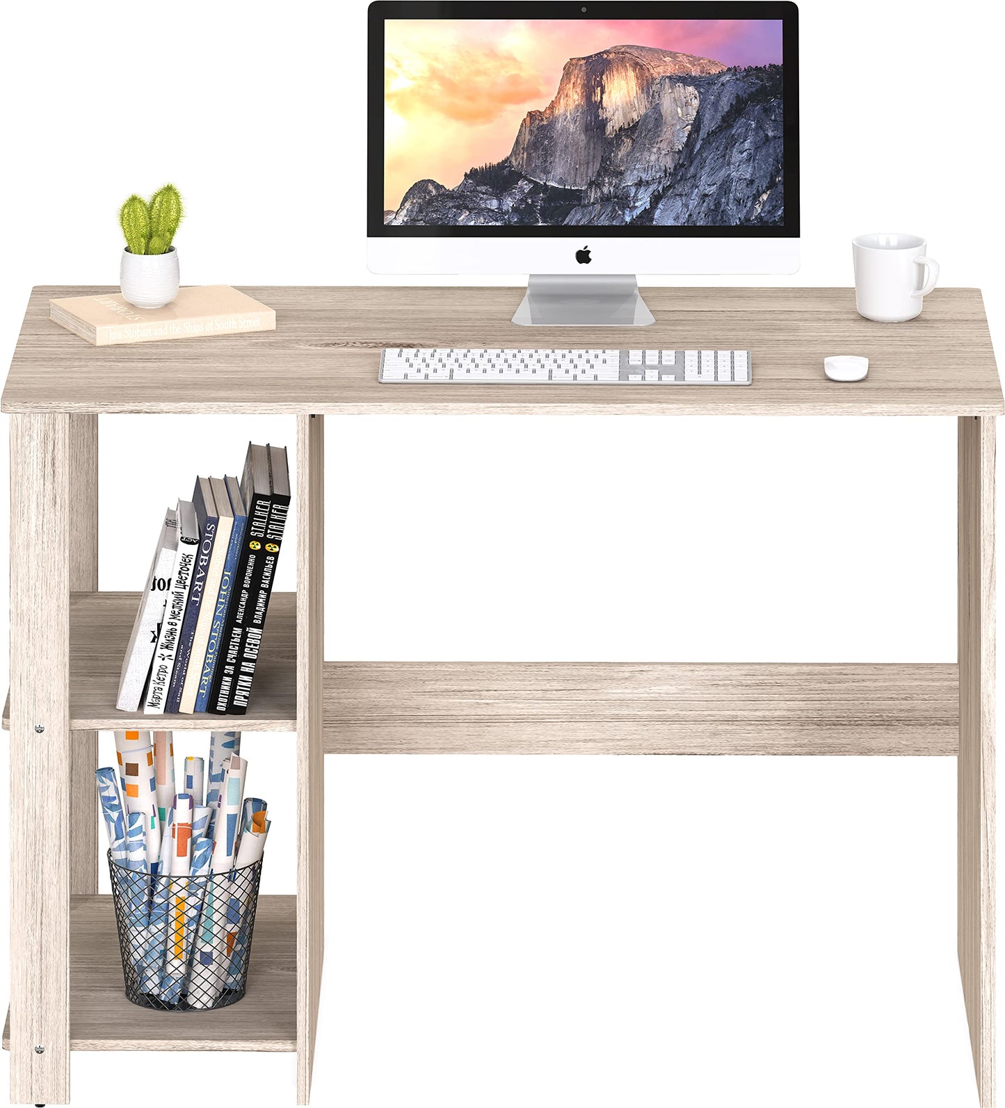SHW 38-Inch Home Office Computer Desk with Shelves, Maple