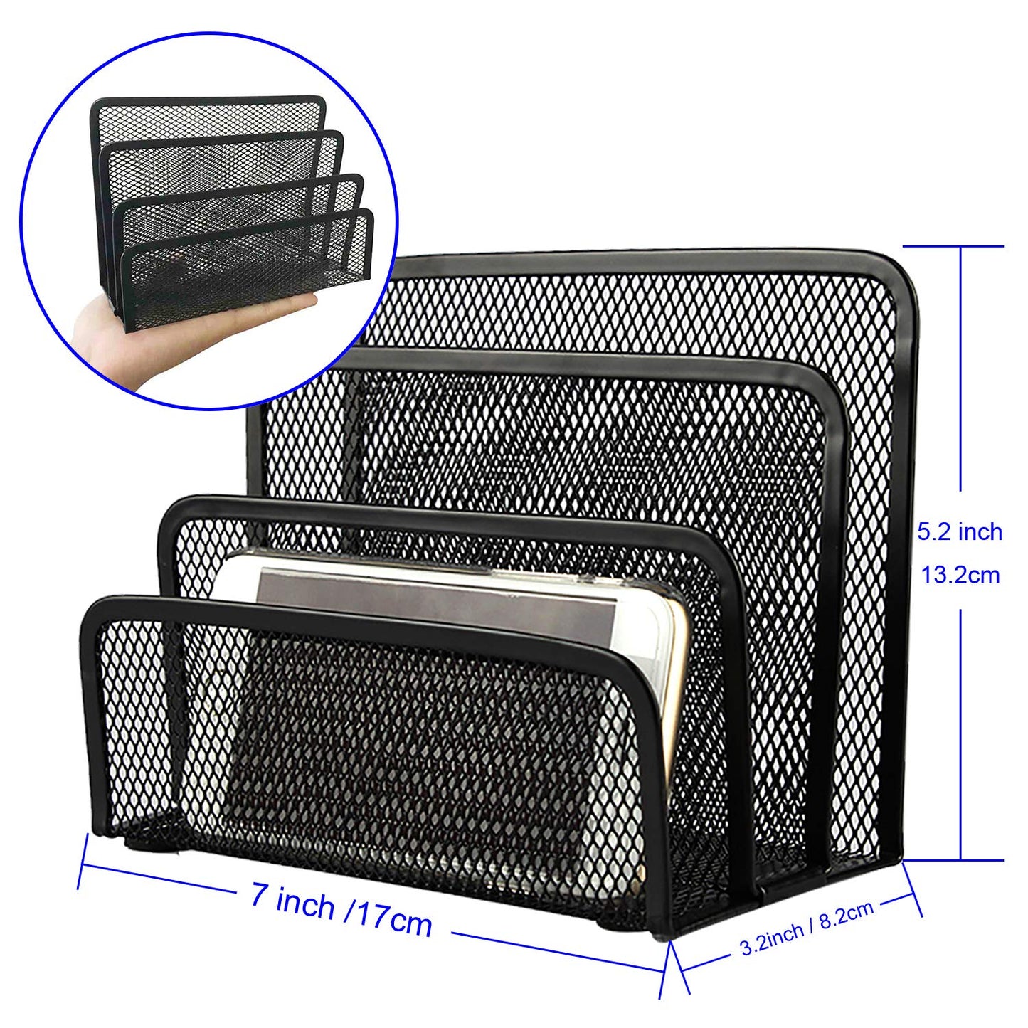 Anumit Desk Mail Organizer, File Holder Letter Sorter with 3 Vertical Upright Metal Mesh Compartments Document, Filing, Folders, Mail, Paper Organizer for Home or Office Desktop (1PCS)