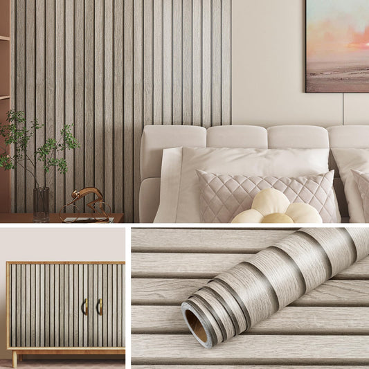 Livelynine 15.8x197 Wood Panel Wallpaper Peel and Stick Wood Panels for Walls Furniture Self Adhesive Contact Paper Roll Faux Wood Slat Wall Panel White Wall Panels Removable 3D Slat Wall Paneling