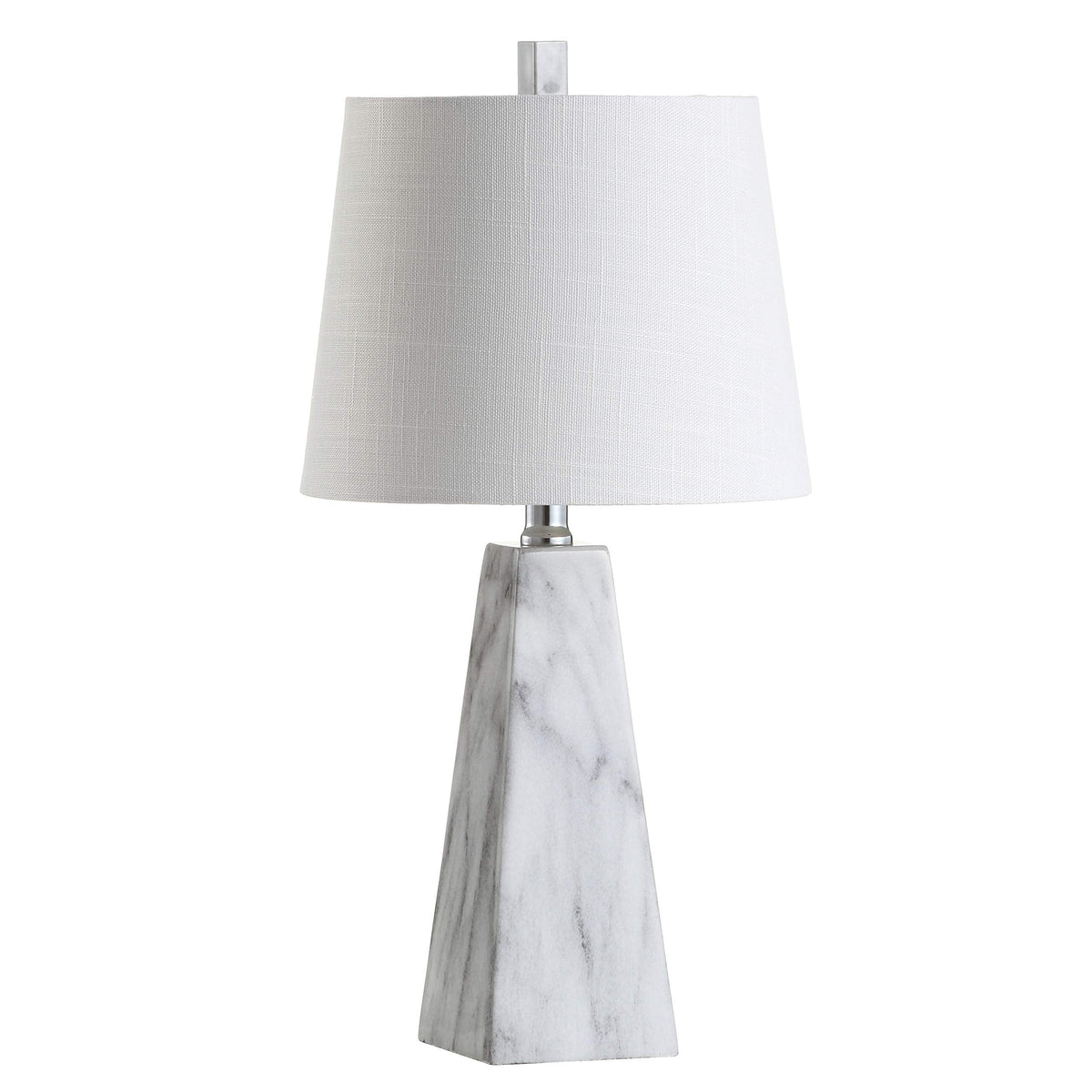 JONATHAN Y 20.5" White Marble Finish Modern Resin Table Lamp for Bedroom Living Room, Contemporary Faceted Bedside Lamp with White Linen Shade, LED Bulb Included JYL1037A