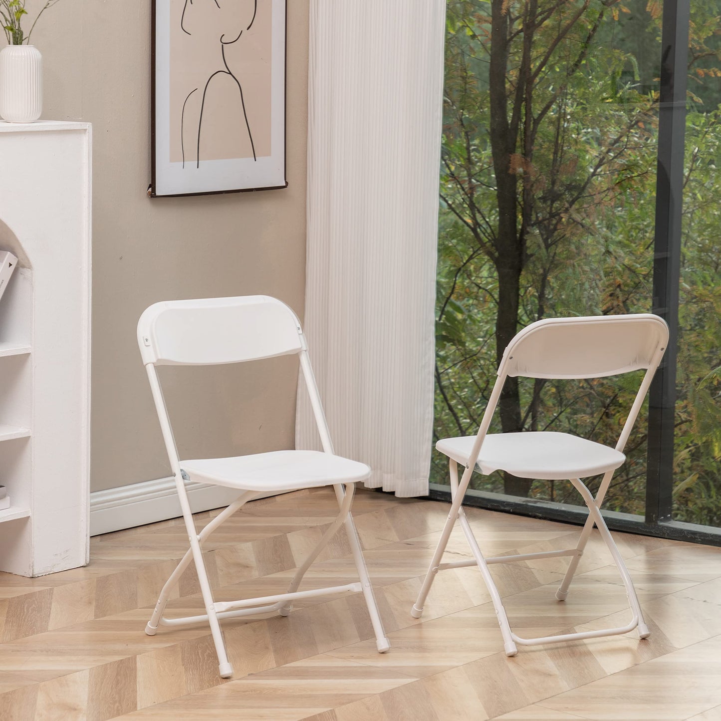 BTEXPERT White Plastic Folding Chair Steel Frame Commercial High Capacity Event Chair Lightweight Set for Office Wedding Party Picnic Kitchen Dining Church School