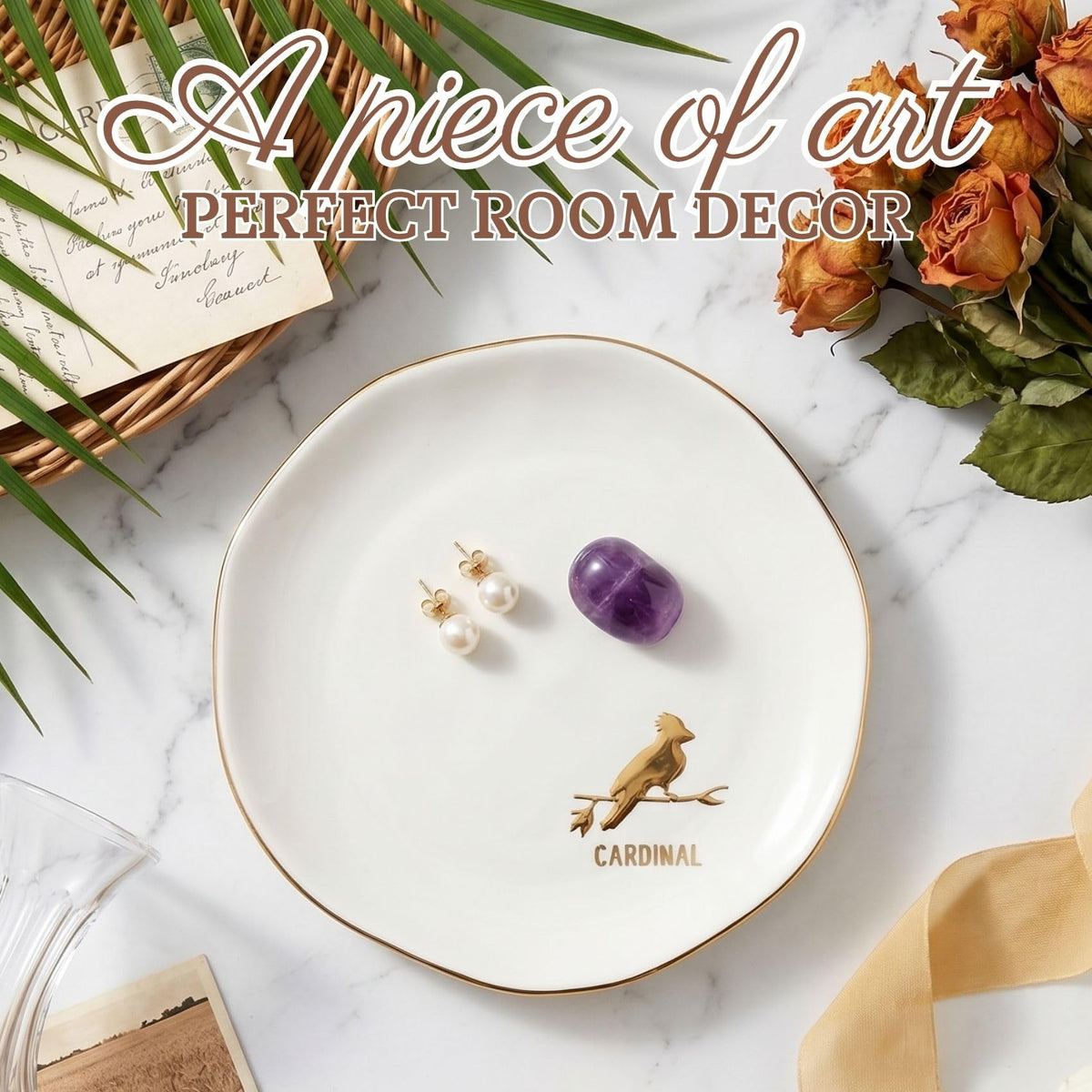 InnoBeta Cardinal Gifs for Women, Ceramic Jewelry Tray Decorative Trinket Dish for Rings Earrings Necklaces Bracelet Watch Keys, Gifts for Birthday, Mother's Day, Christmas - 4.75"