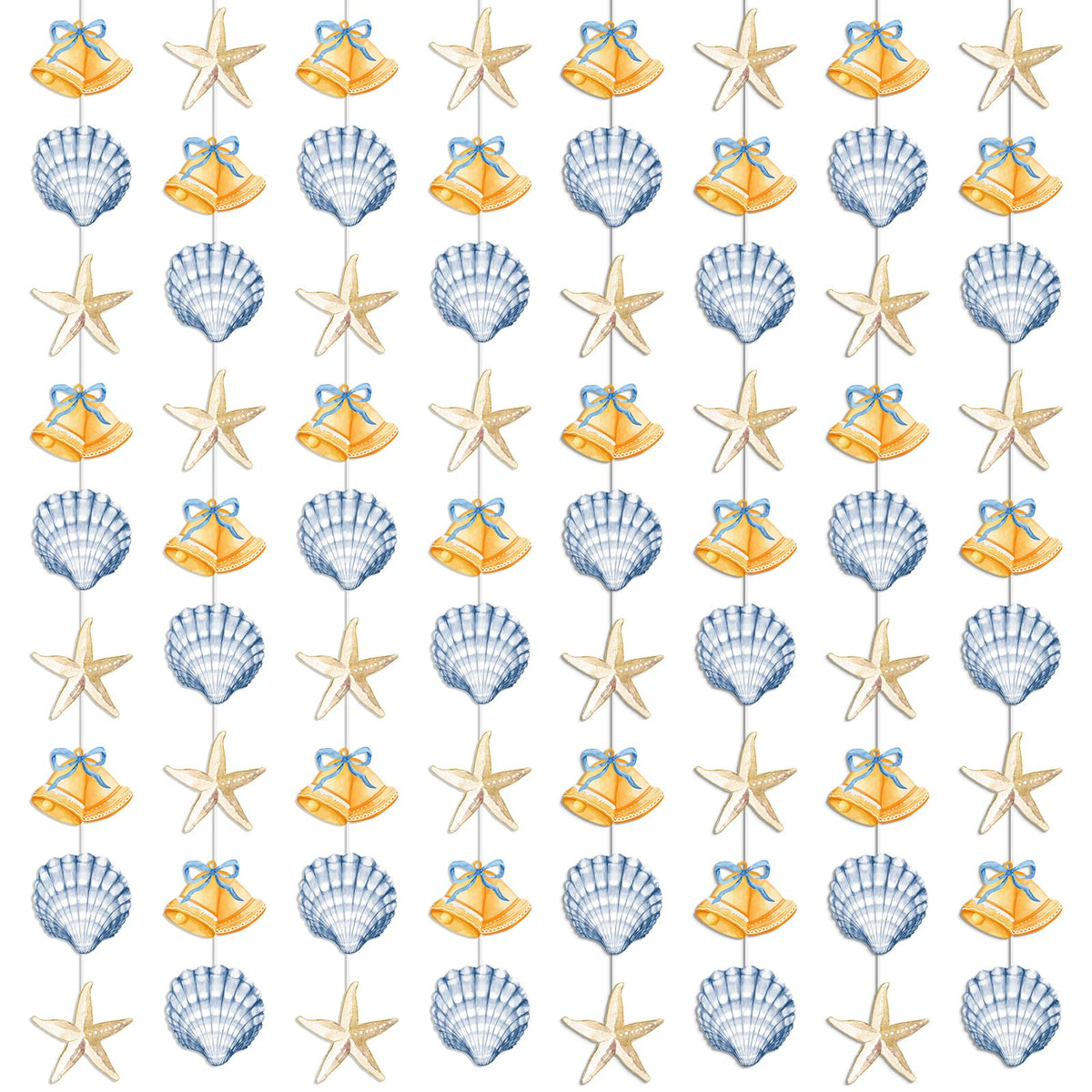 JarThenaAMCS 8 Pack Ocean Garland Coastal Beach Party Decorations Nautical Seashell Starfish Bells Hanging Banner Ornaments Pre-Assembled for Summer Under the Sea Wedding Baby Shower Mermaid Party