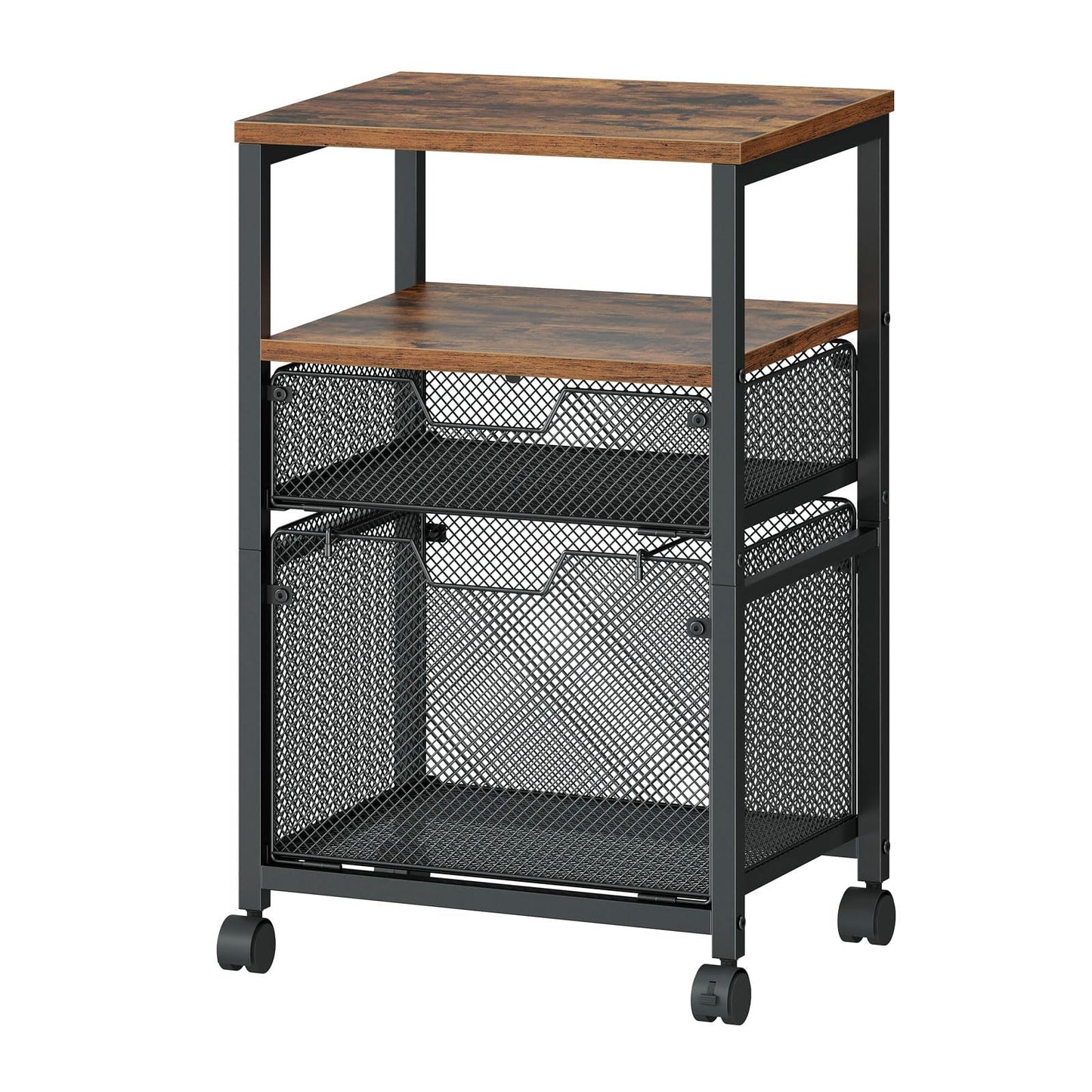 HOOBRO Rolling File Cart with 2 Storage Drawers, Under Desk Mobile Filing Cabinet on Wheels for Home Office, Hanging Folder Holder Utility Cart Printer Stand, Rustic Brown BF39WJ01