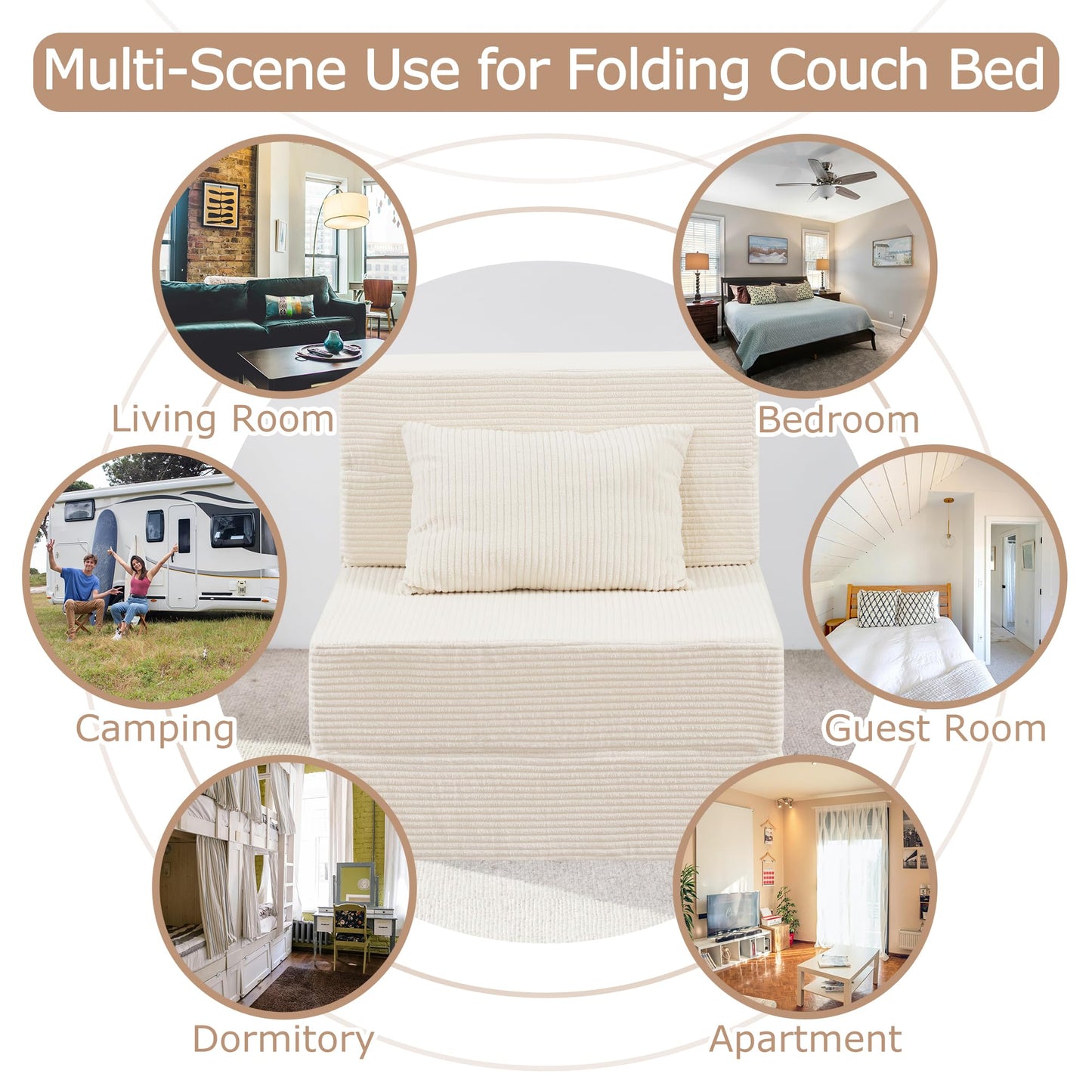 HILERO Folding Sofa Bed, 4 in 1 Convertible Sleeper Chair with Pillow, Single Memory Foam Fold Out Chair Bed, Modern Floor Futon Sofa Couch Mattress for Living Room/Guest/Apartment,Beige